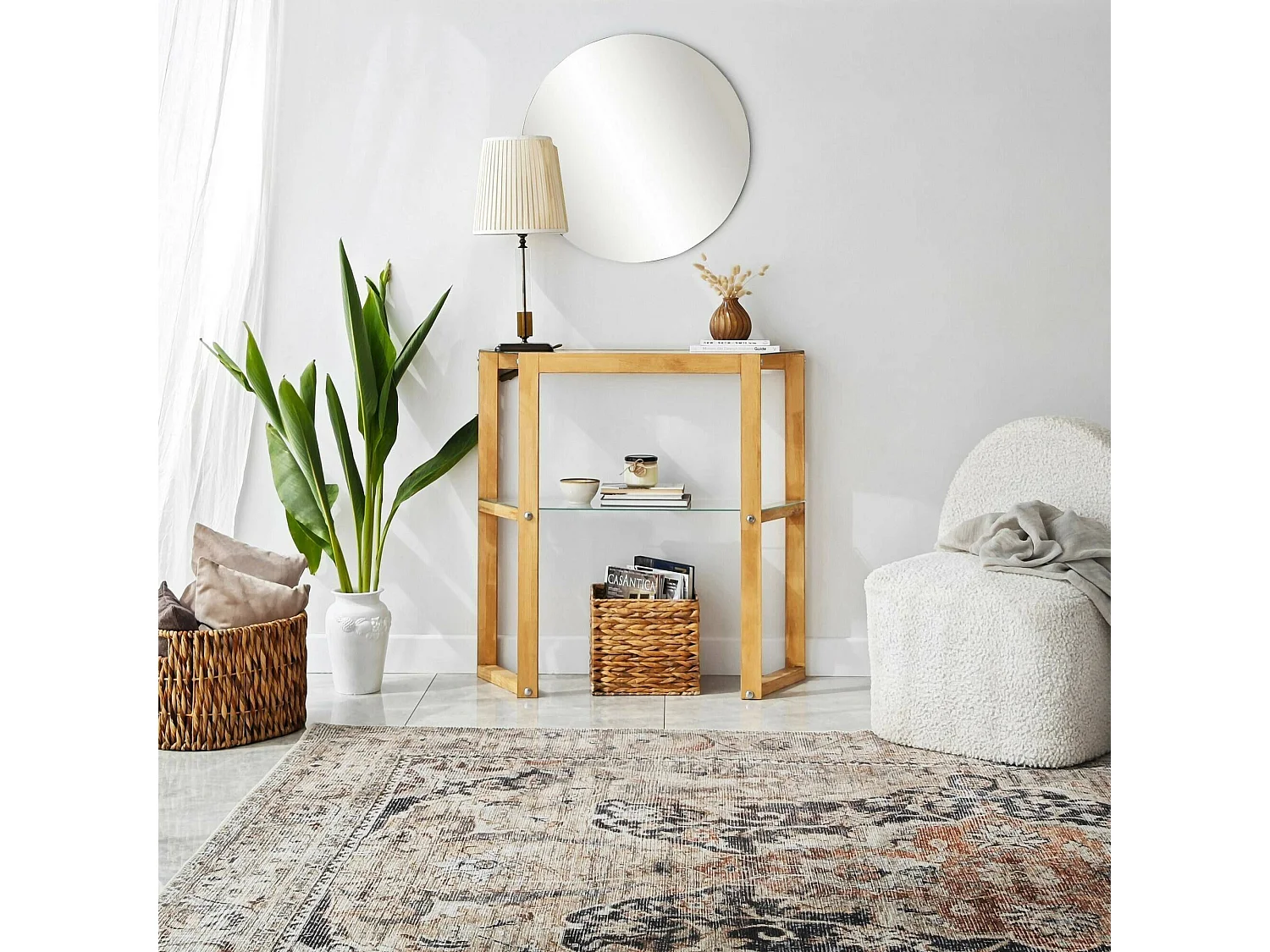 Dlobotk-consol, multifunctionele tafel, bijzetmeubel, gangtafel, 85x31h85 cm, eik