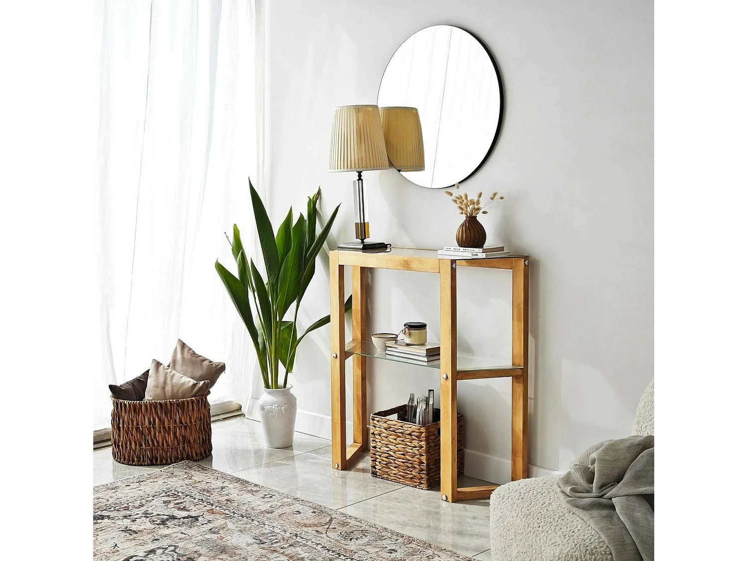 Console Euphoria, Table polyvalente, Armoire de rangement, Bureau du couloir, 85x31 h85 cm, Chêne