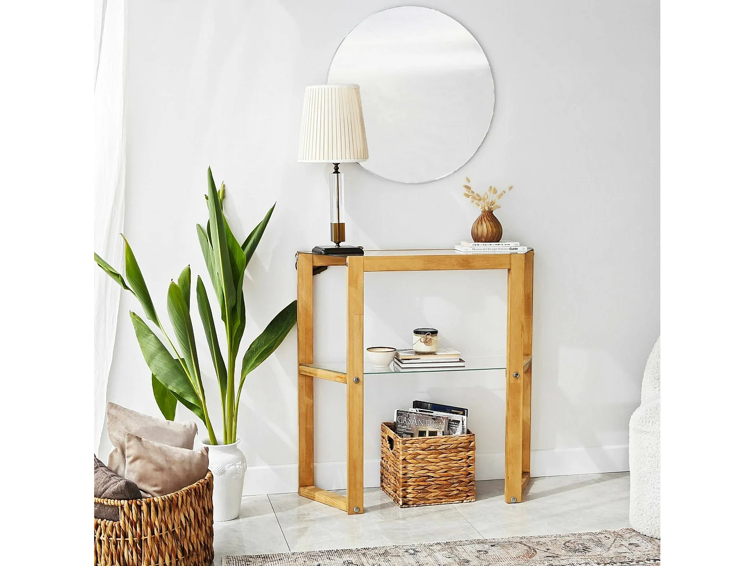 Console Euphoria, Table polyvalente, Armoire de rangement, Bureau du couloir, 85x31 h85 cm, Chêne