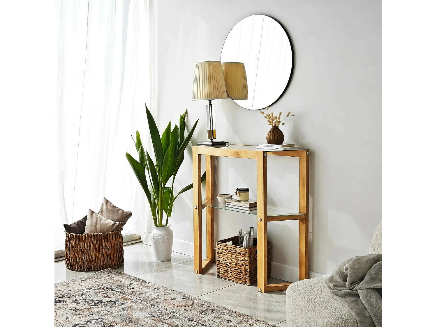 Console Euphoria, Table polyvalente, Armoire de rangement, Bureau du couloir, 85x31 h85 cm, Chêne