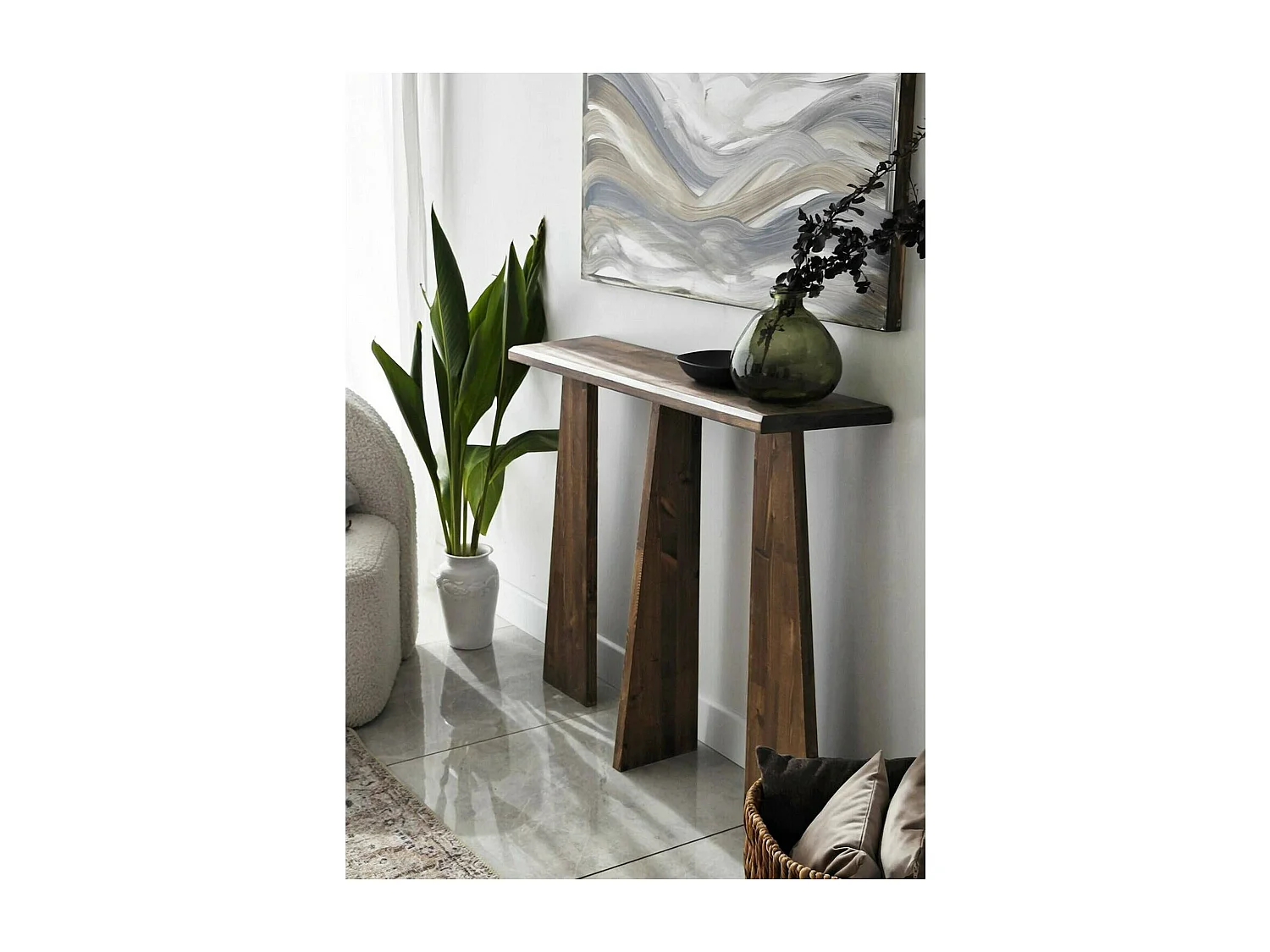 Konsolentisch Dflamign, Tisch, Eingangskonsole, Regal, 100x28 h83 cm, Nussbaum