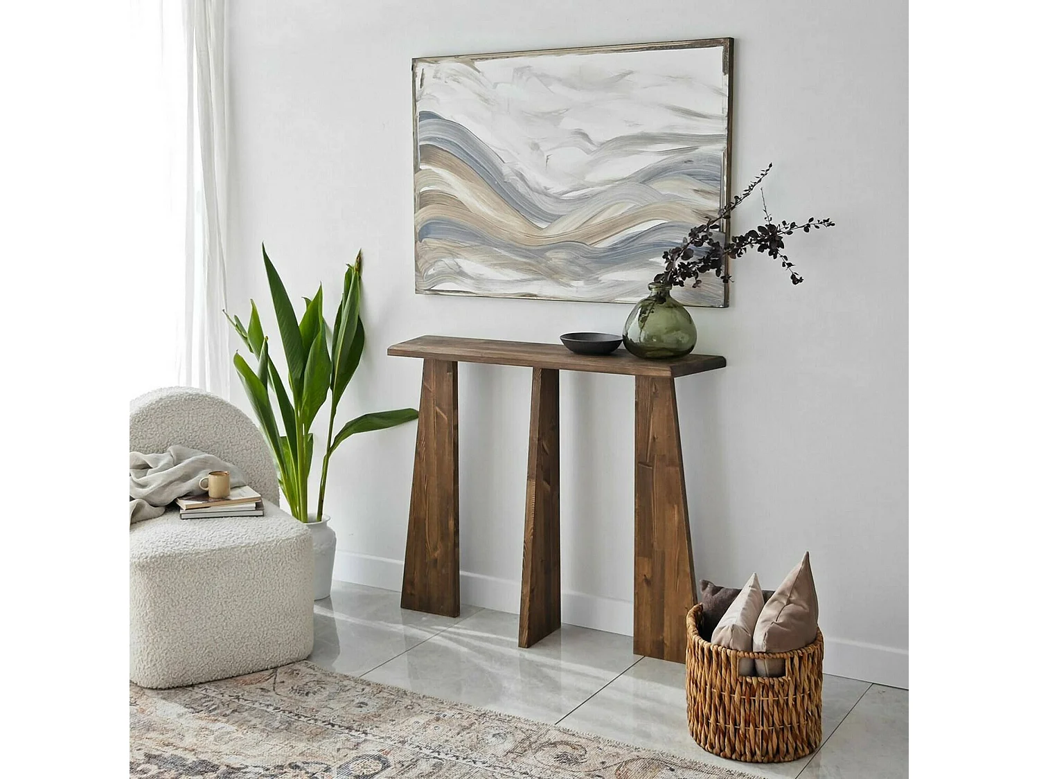 Konsolentisch Dflamign, Tisch, Eingangskonsole, Regal, 100x28 h83 cm, Nussbaum