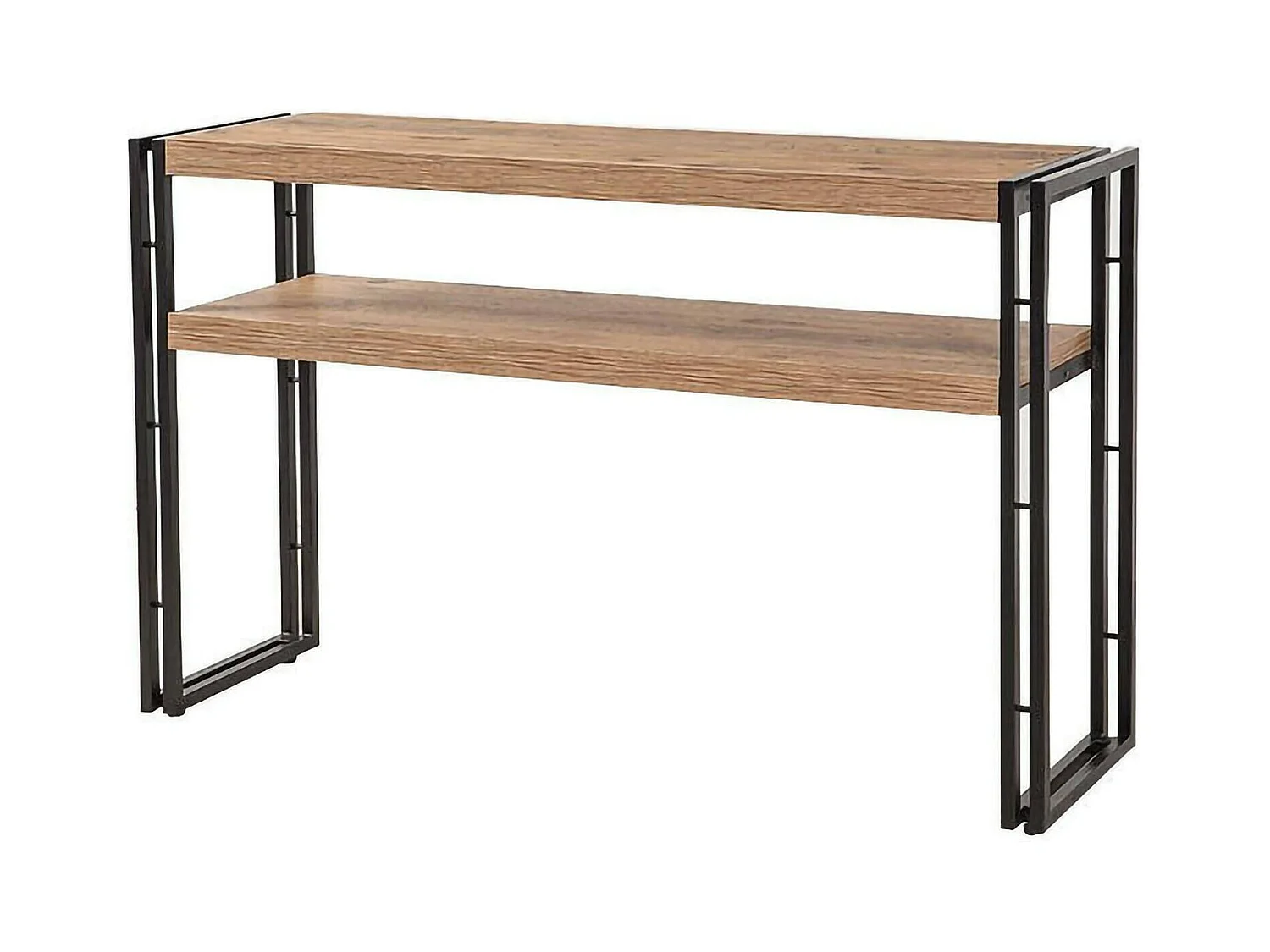 Console Iota, Table polyvalente, Armoire de rangement, Bureau du couloir, 140x35 h80 cm, Chêne et Noir