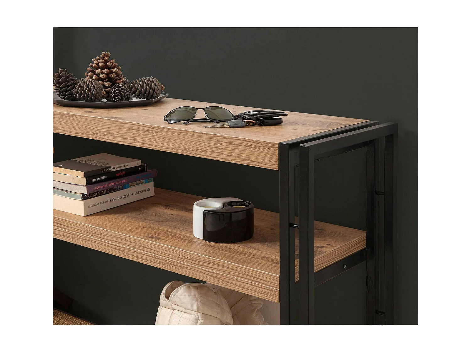 Dmazzarr console, Multifunctionele tafel, Steunkast, Gangbureau, 140x35h80 cm, Eiken en Zwart