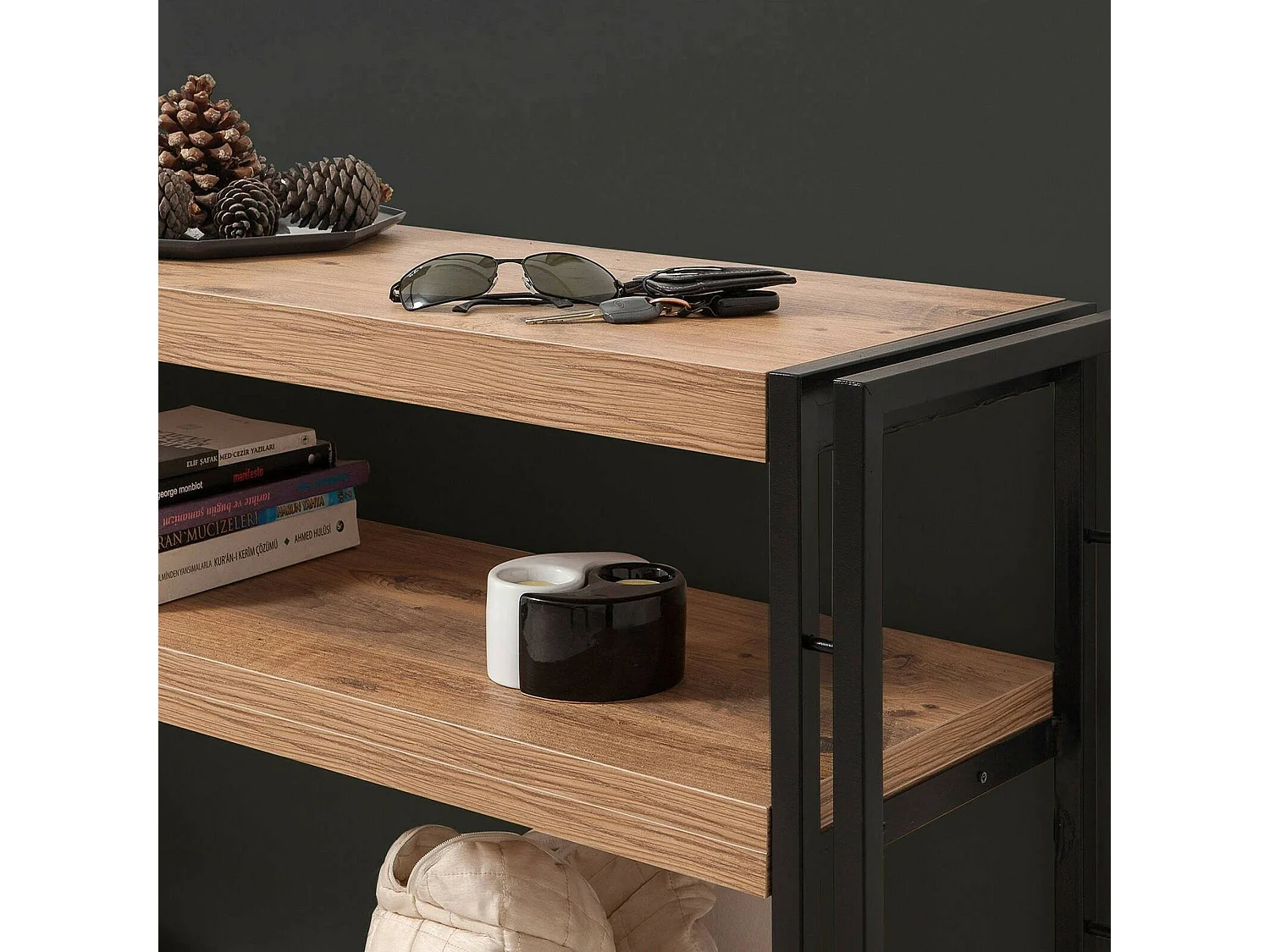 Dmazzarr console, Multifunctionele tafel, Steunkast, Gangbureau, 140x35h80 cm, Eiken en Zwart