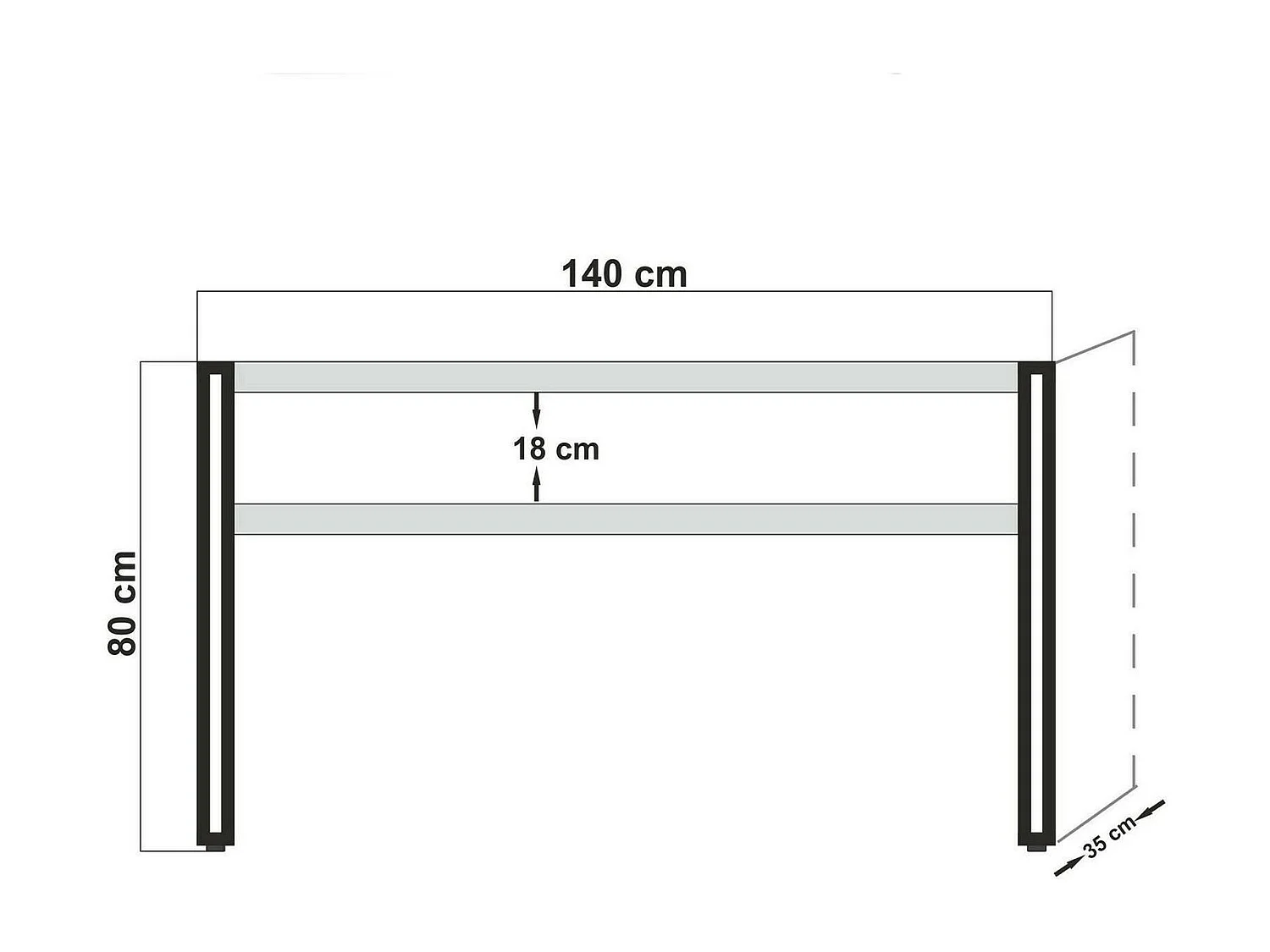 Konsolentisch Dmazzarr, Tisch, Eingangskonsole, Regal, 140x35 h80 cm, Eiche und Schwarz