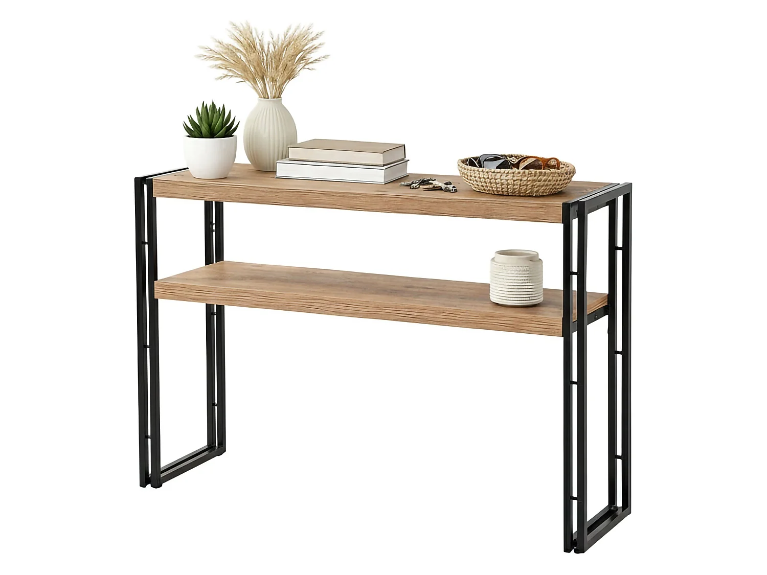 Dmazzarr console, Multifunctionele tafel, Steunkast, Gangbureau, 140x35h80 cm, Eiken en Zwart