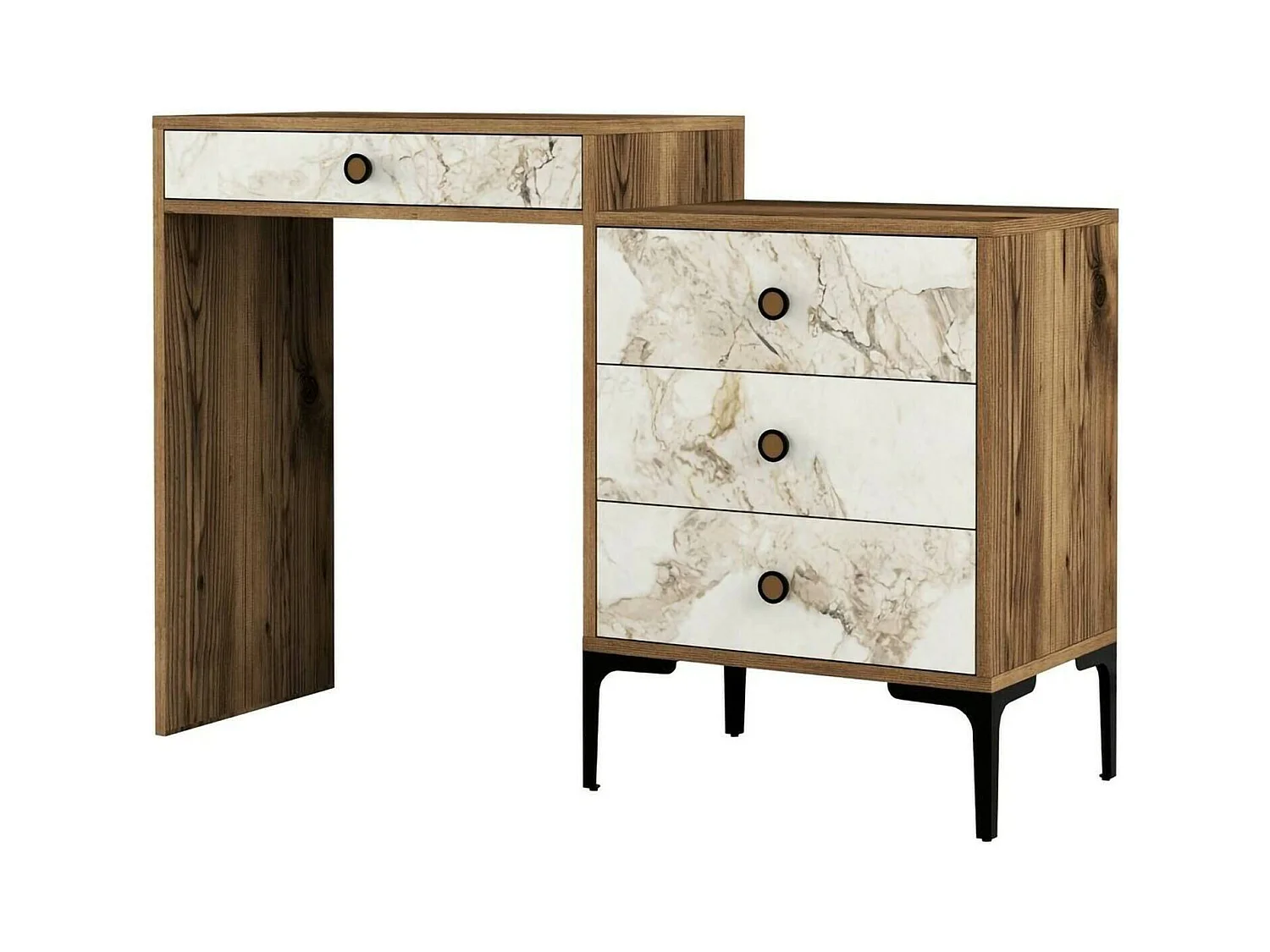 Console Lyra, Table polyvalente, Armoire de rangement, Bureau du couloir, 124x40 h85 cm, Noyer et Blanc