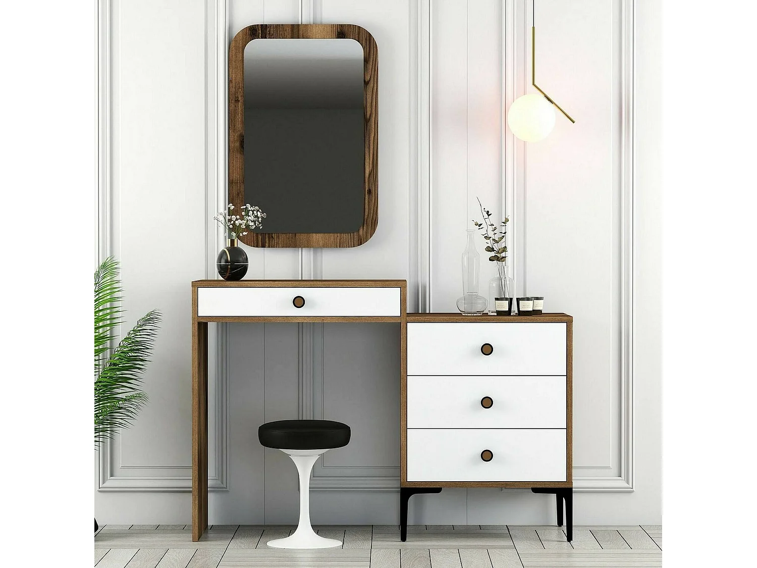 Console Nova, Table polyvalente, Armoire de rangement, Bureau du couloir, 124x40 h85 cm, Noyer et Blanc