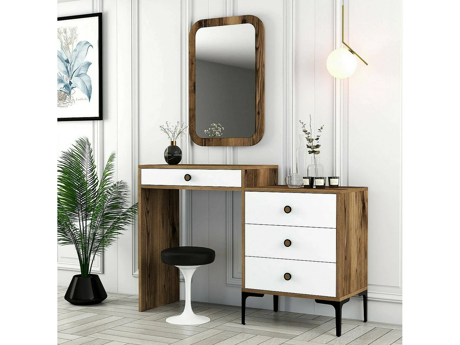 Console Nova, Table polyvalente, Armoire de rangement, Bureau du couloir, 124x40 h85 cm, Noyer et Blanc