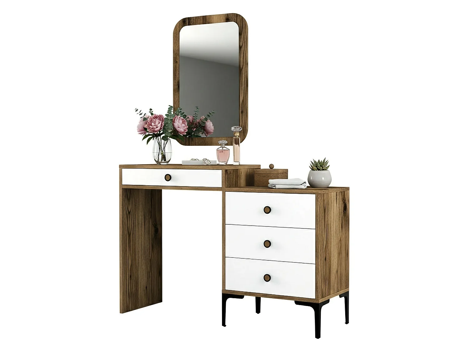 Dpasqu console, Multifunctionele tafel, Steunkast, Gangbureau, 124x40h85 cm, Walnoot en Wit
