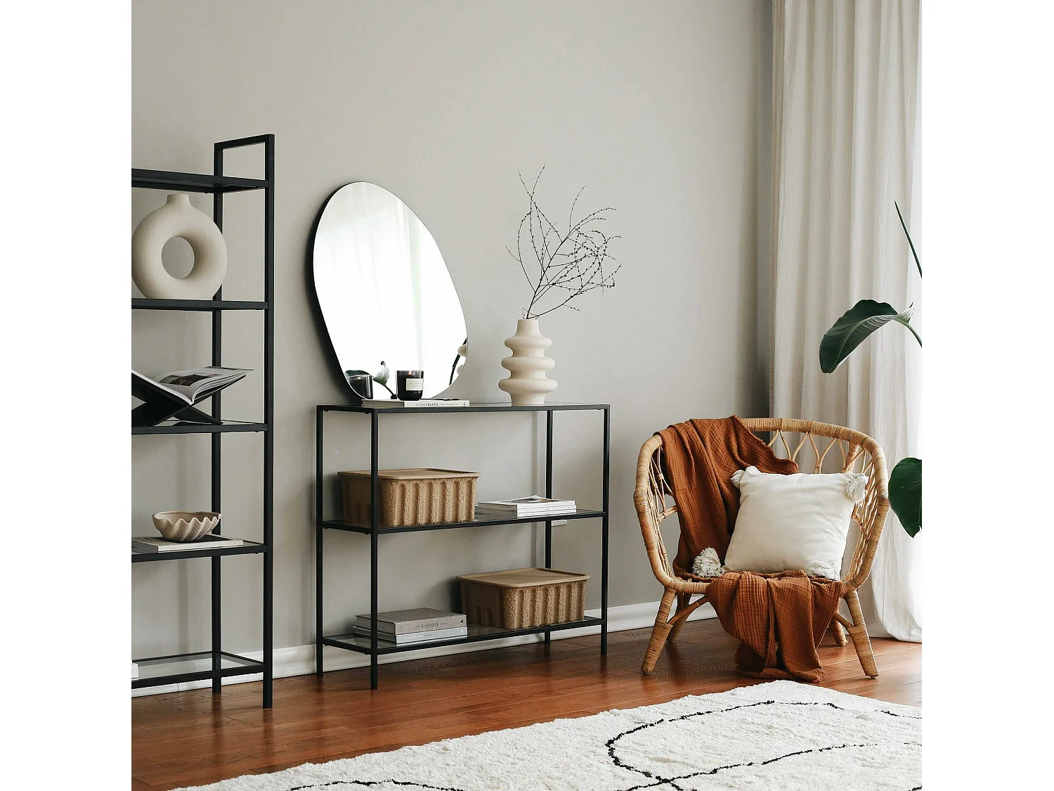 Console Elara, Table polyvalente, Armoire de rangement, Bureau du couloir, 100x30 h85 cm, Noir