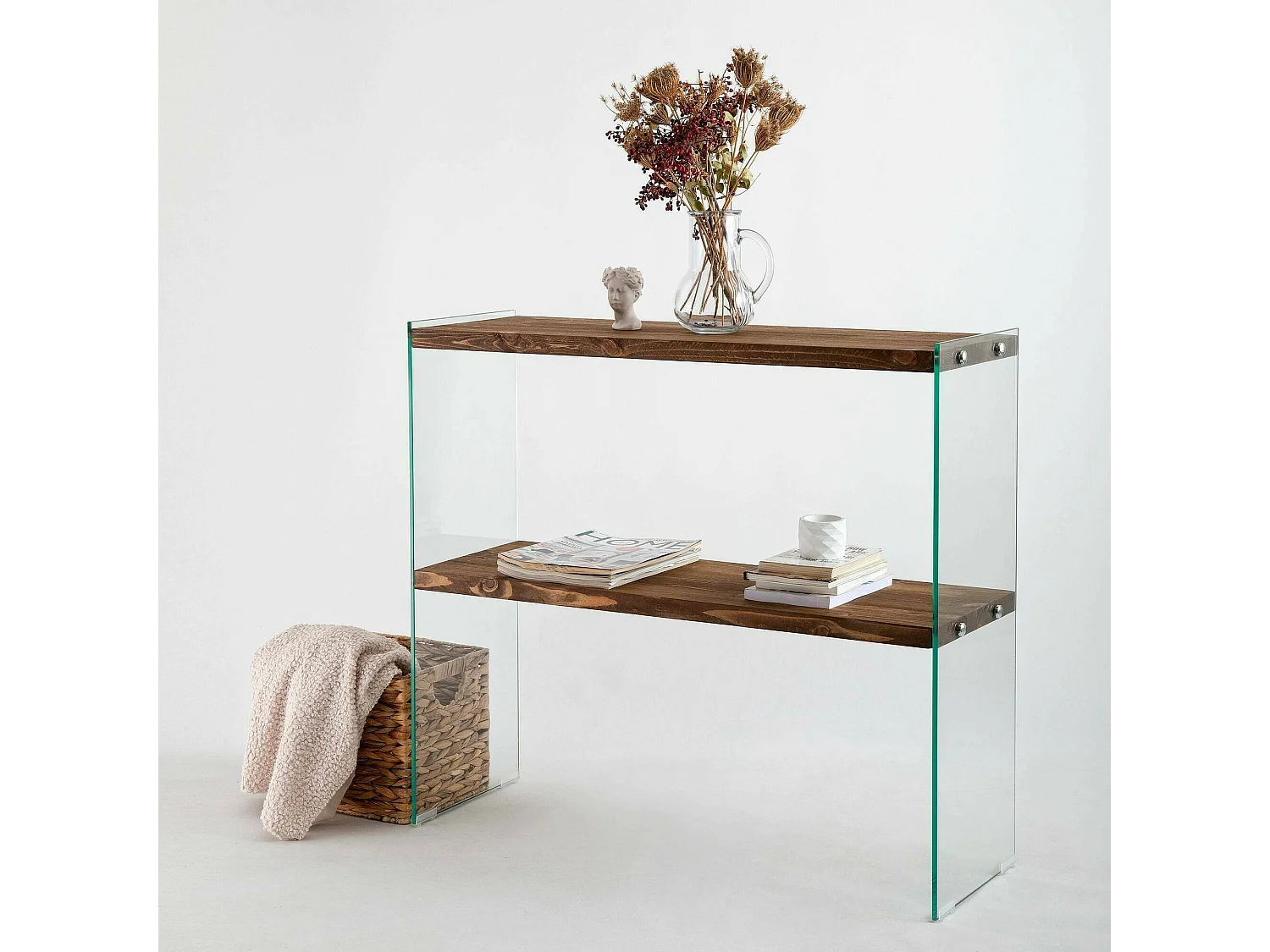 Console Agena, Table polyvalente, Armoire de rangement, Bureau du couloir, 90x30 h80 cm, Noyer