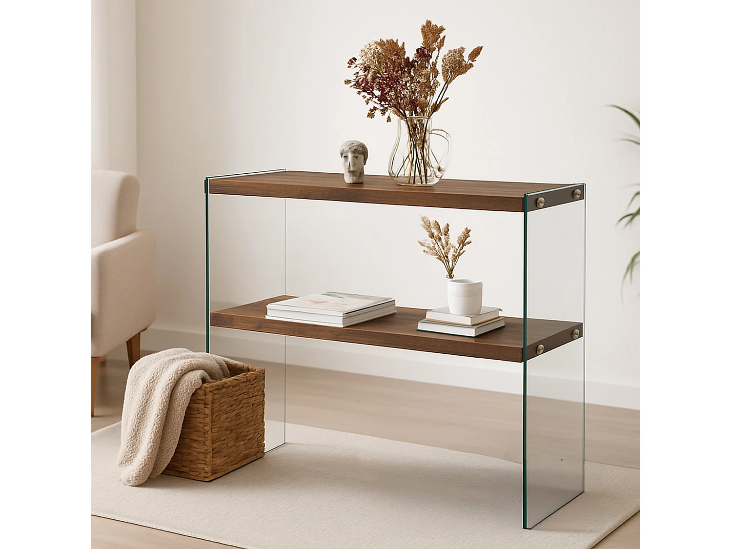 Dacell Console, Multifunctionele Tafel, Steunkast, Gangbureau, 90x30h80 cm, Walnoot