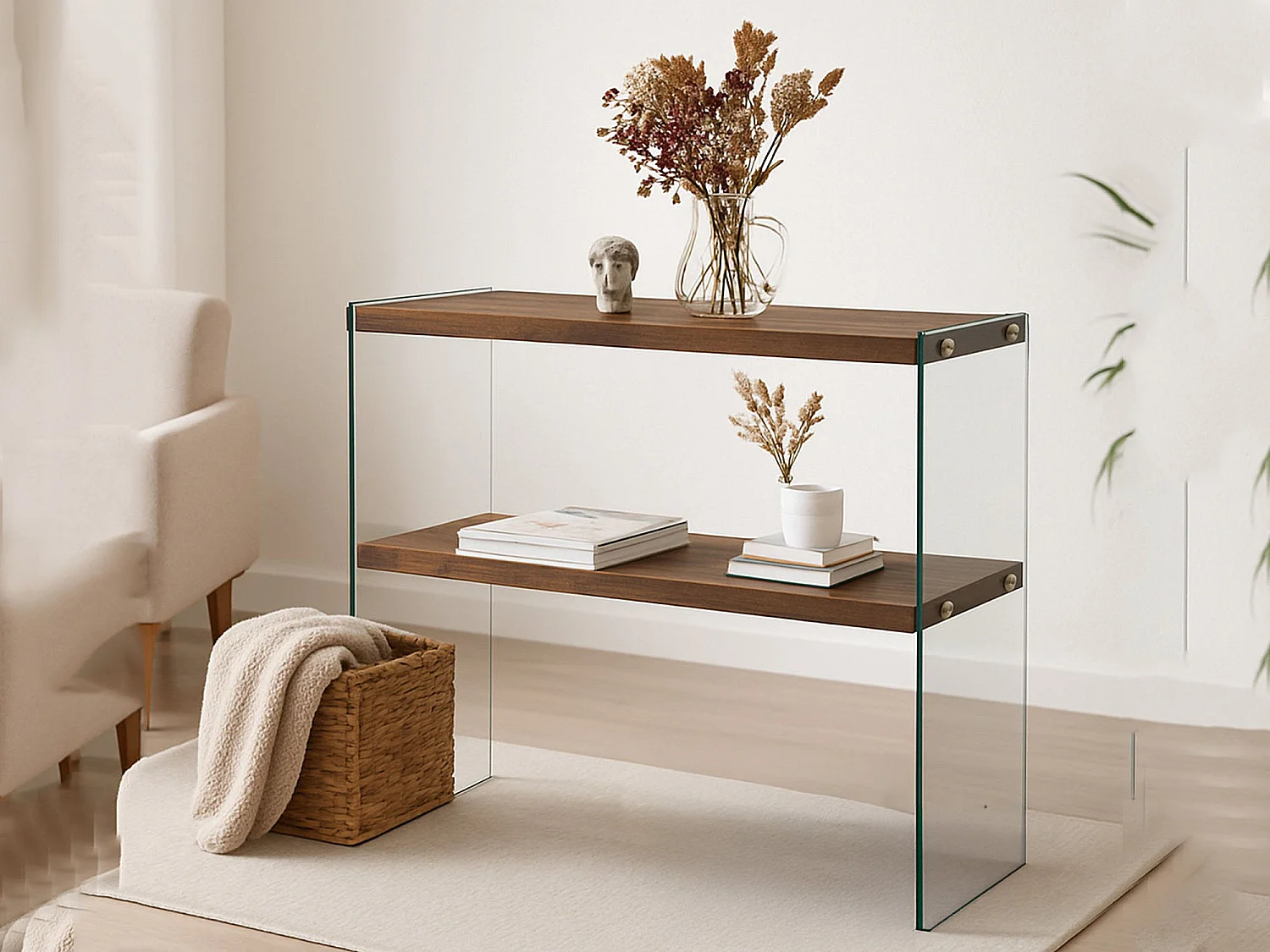 Dacell Console, Multifunctionele Tafel, Steunkast, Gangbureau, 90x30h80 cm, Walnoot