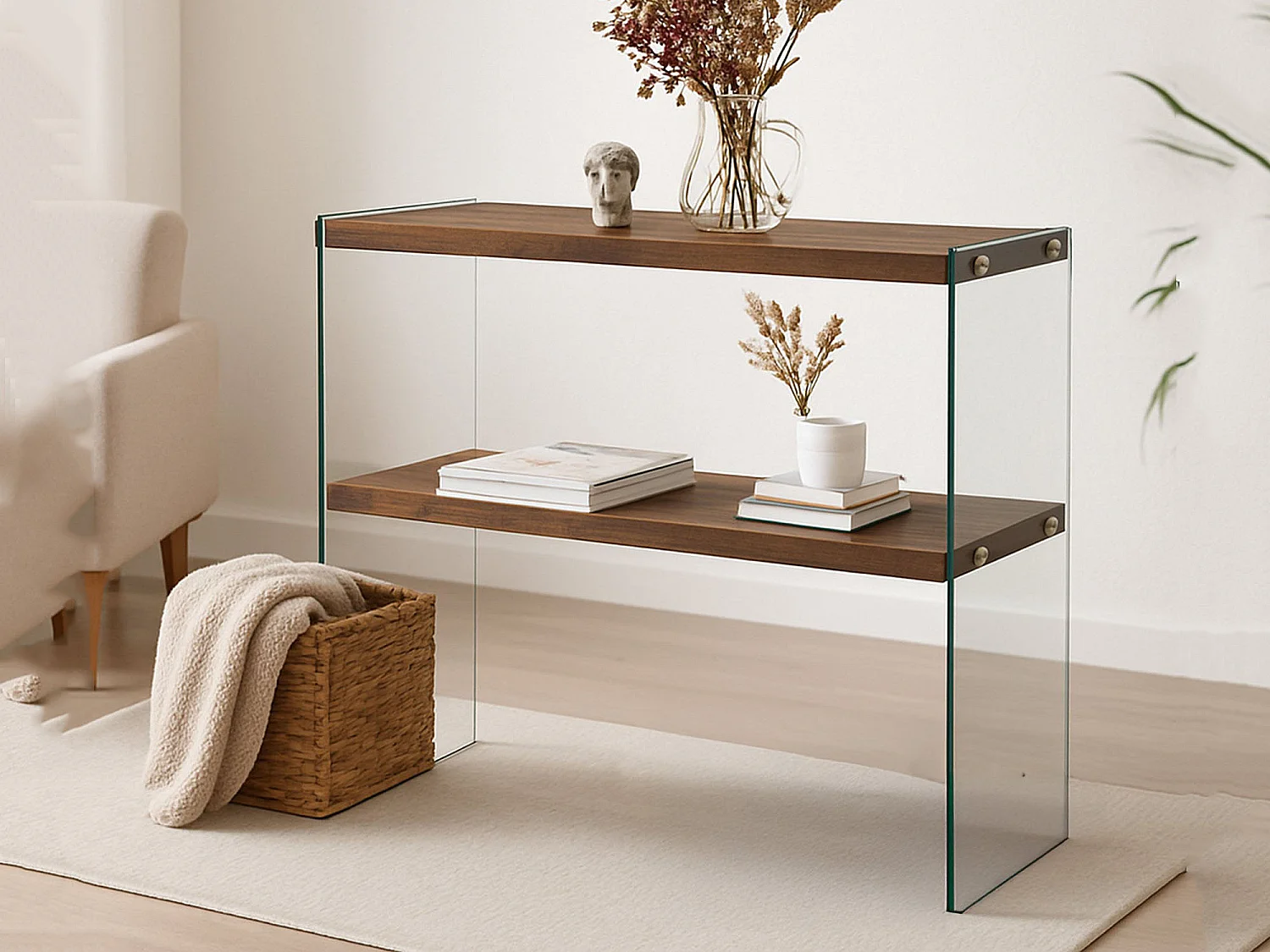 Dacell Console, Multifunctionele Tafel, Steunkast, Gangbureau, 90x30h80 cm, Walnoot