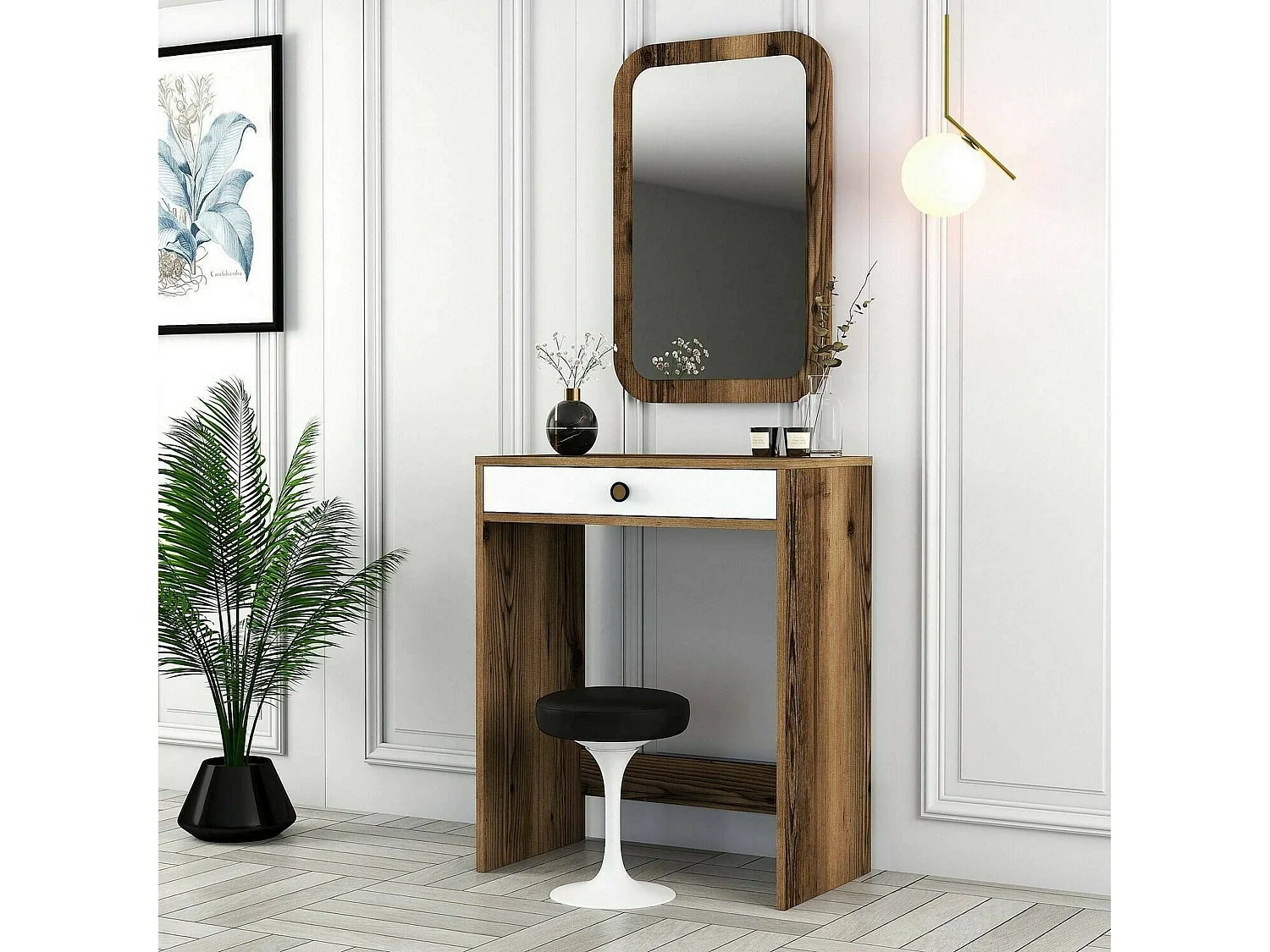 Consola Dplacch, Mesa multiusos, Gabinete de soporte, Escritorio de pasillo, 70x85 h40 cm, Nogal y Blanco