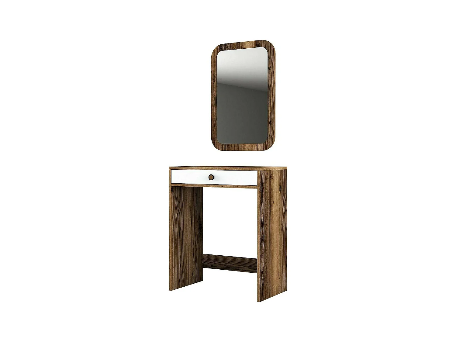 Console Ursa, Table polyvalente, Armoire de rangement, Bureau du couloir, 70x85 h40 cm, Noyer et Blanc