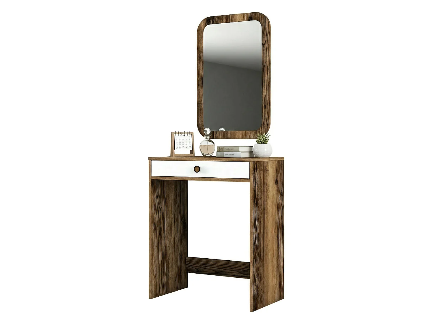 Console Ursa, Table polyvalente, Armoire de rangement, Bureau du couloir, 70x85 h40 cm, Noyer et Blanc