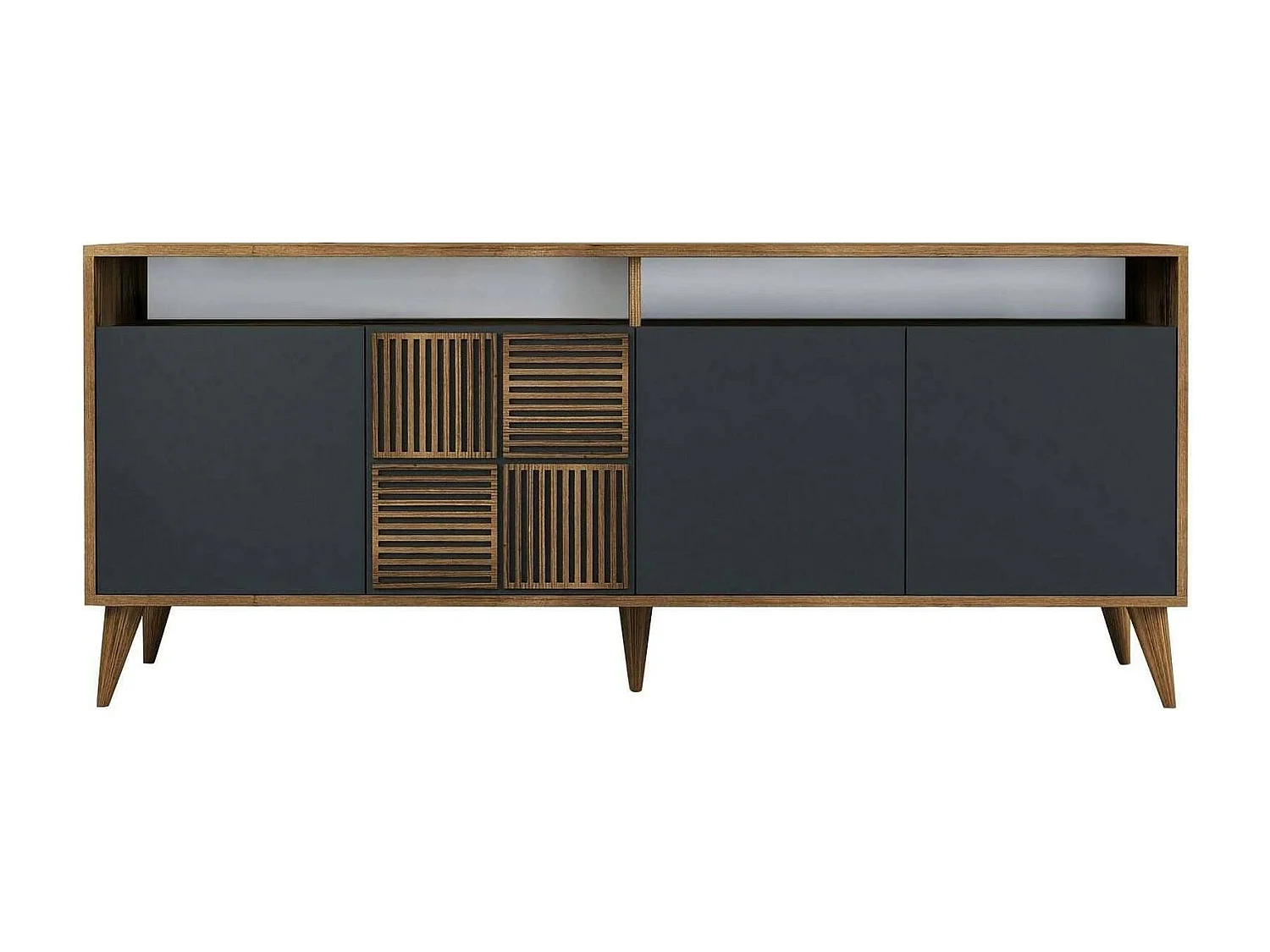 Mueble de televisión Dpogg, Aparador de salón, Mueble bajo para TV, Base de pared equipada, 180x35 h79 cm, Nogal y Antracita