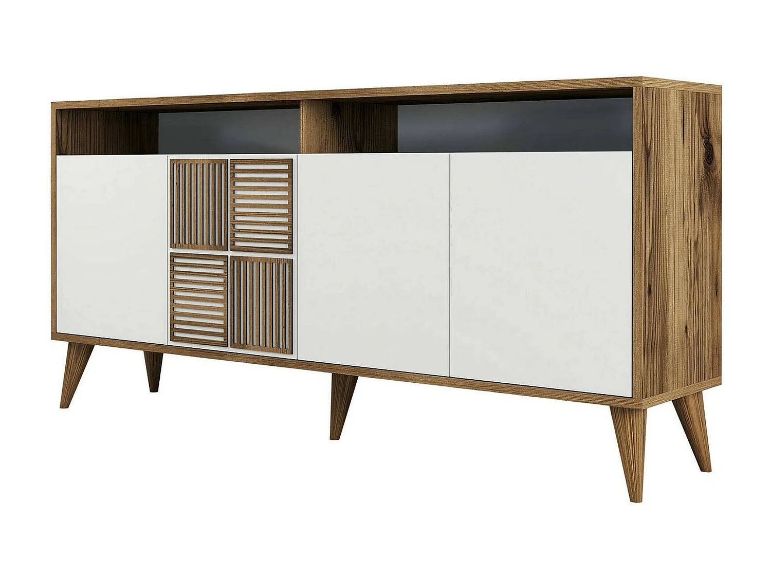 Fernsehschrank Dpiccion, Ständer für Wohnzimmerfernseher, Niedriges Wohnzimmer-Sideboard, TV-Ständerbasis, 160x35 h79 cm, Walnuss und WeiÃŸ