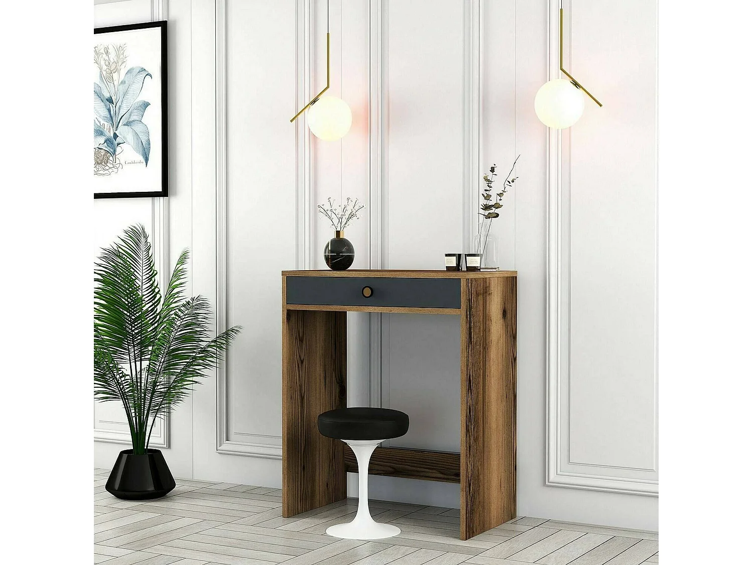 Dpillo console, Multifunctionele tafel, Steunkast, Gangbureau, 70x85h40 cm, Walnoot en Antraciet