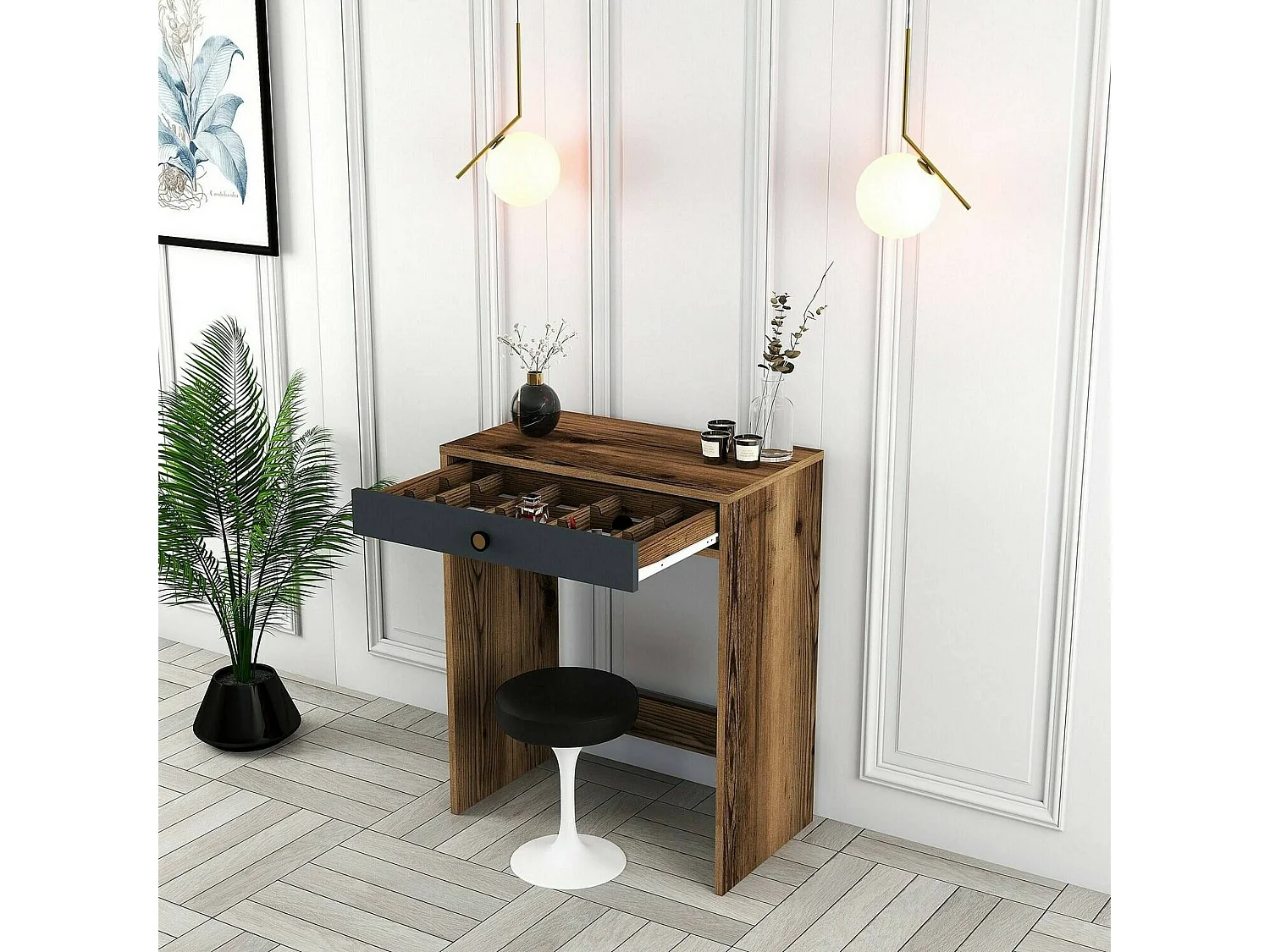 Dpillo console, Multifunctionele tafel, Steunkast, Gangbureau, 70x85h40 cm, Walnoot en Antraciet