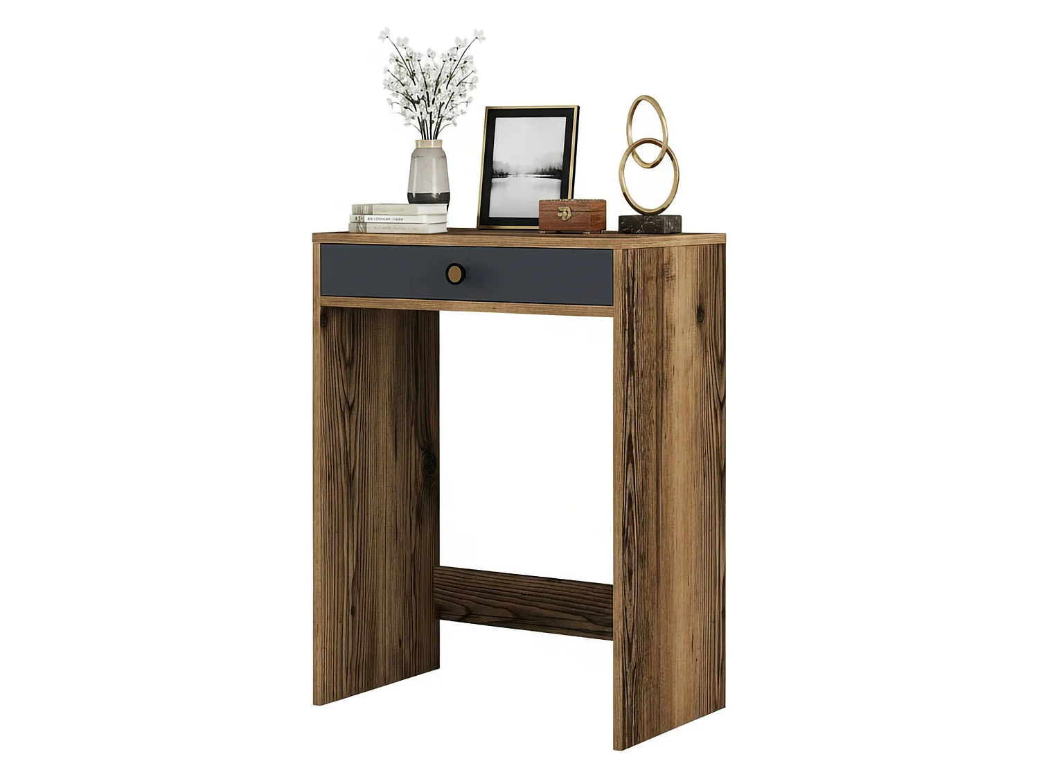 Console Solstice, Table polyvalente, Armoire de rangement, Bureau du couloir, 70x85 h40 cm, Noyer et Anthracite