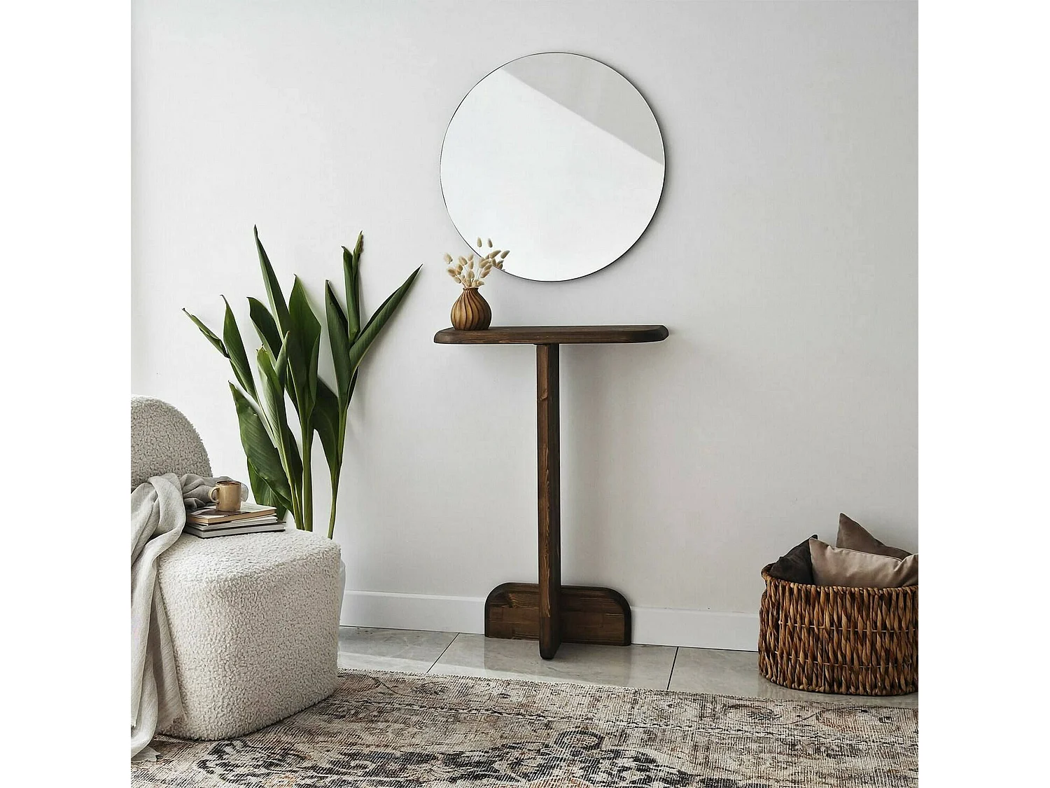 Console Vespera, Table polyvalente, Armoire de rangement, Bureau du couloir, 80x25 h85 cm, Noyer