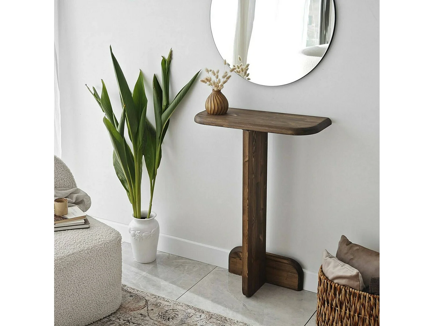 Console Vespera, Table polyvalente, Armoire de rangement, Bureau du couloir, 80x25 h85 cm, Noyer