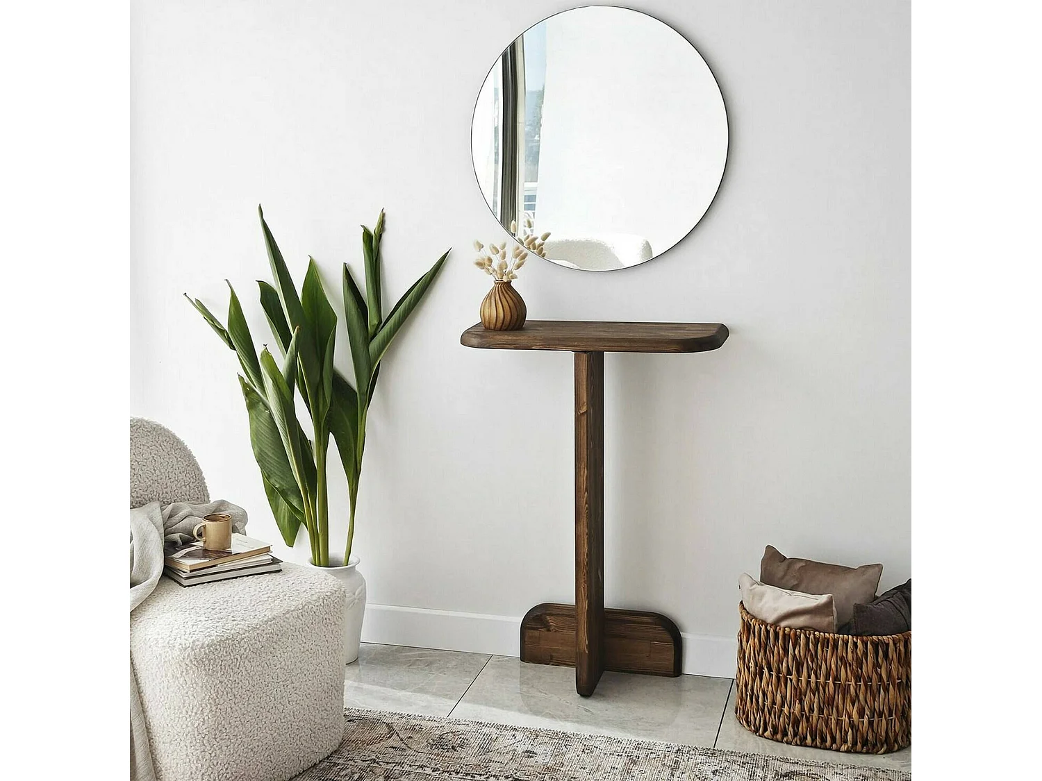 Console Vespera, Table polyvalente, Armoire de rangement, Bureau du couloir, 80x25 h85 cm, Noyer