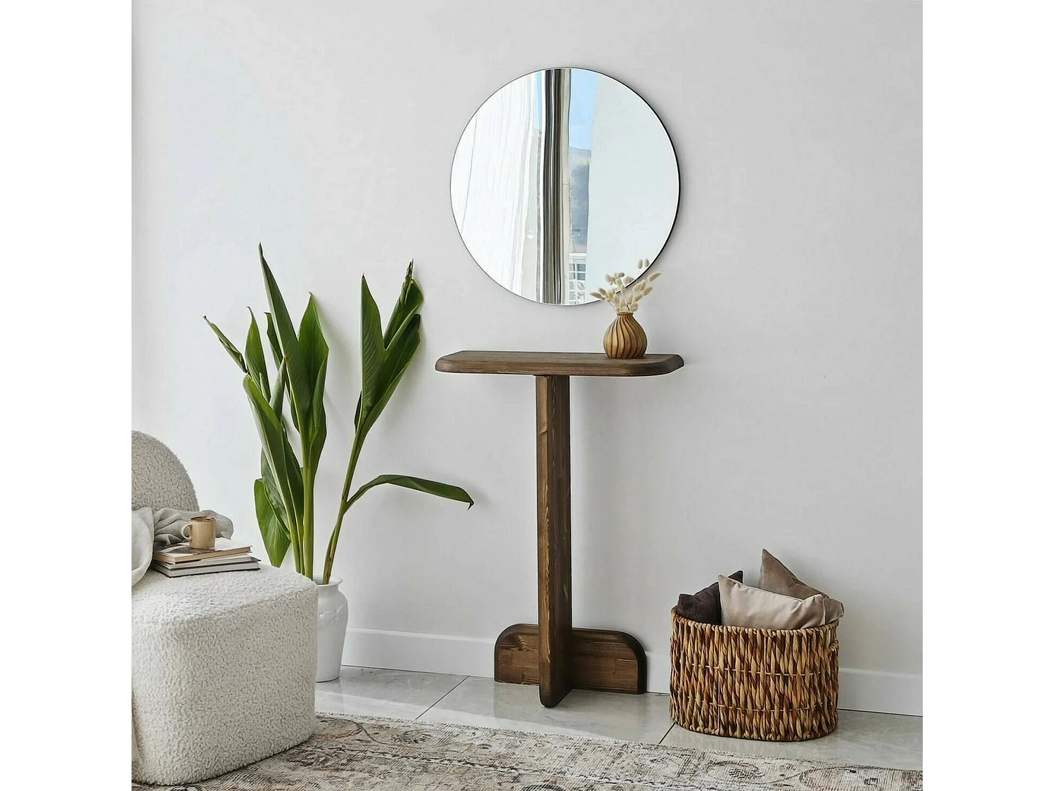 Console Vespera, Table polyvalente, Armoire de rangement, Bureau du couloir, 80x25 h85 cm, Noyer