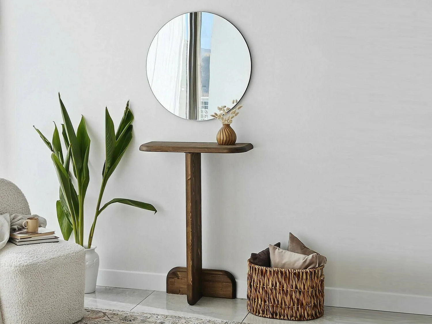 Console Vespera, Table polyvalente, Armoire de rangement, Bureau du couloir, 80x25 h85 cm, Noyer