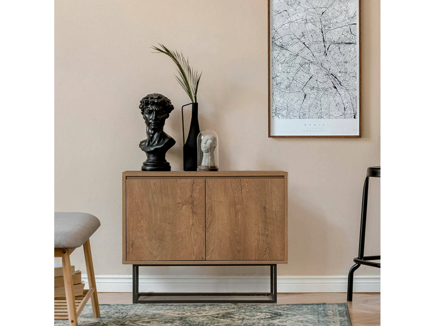 Dmora - Consolle Indiano, 90x36h72 cm, Noce e Nero