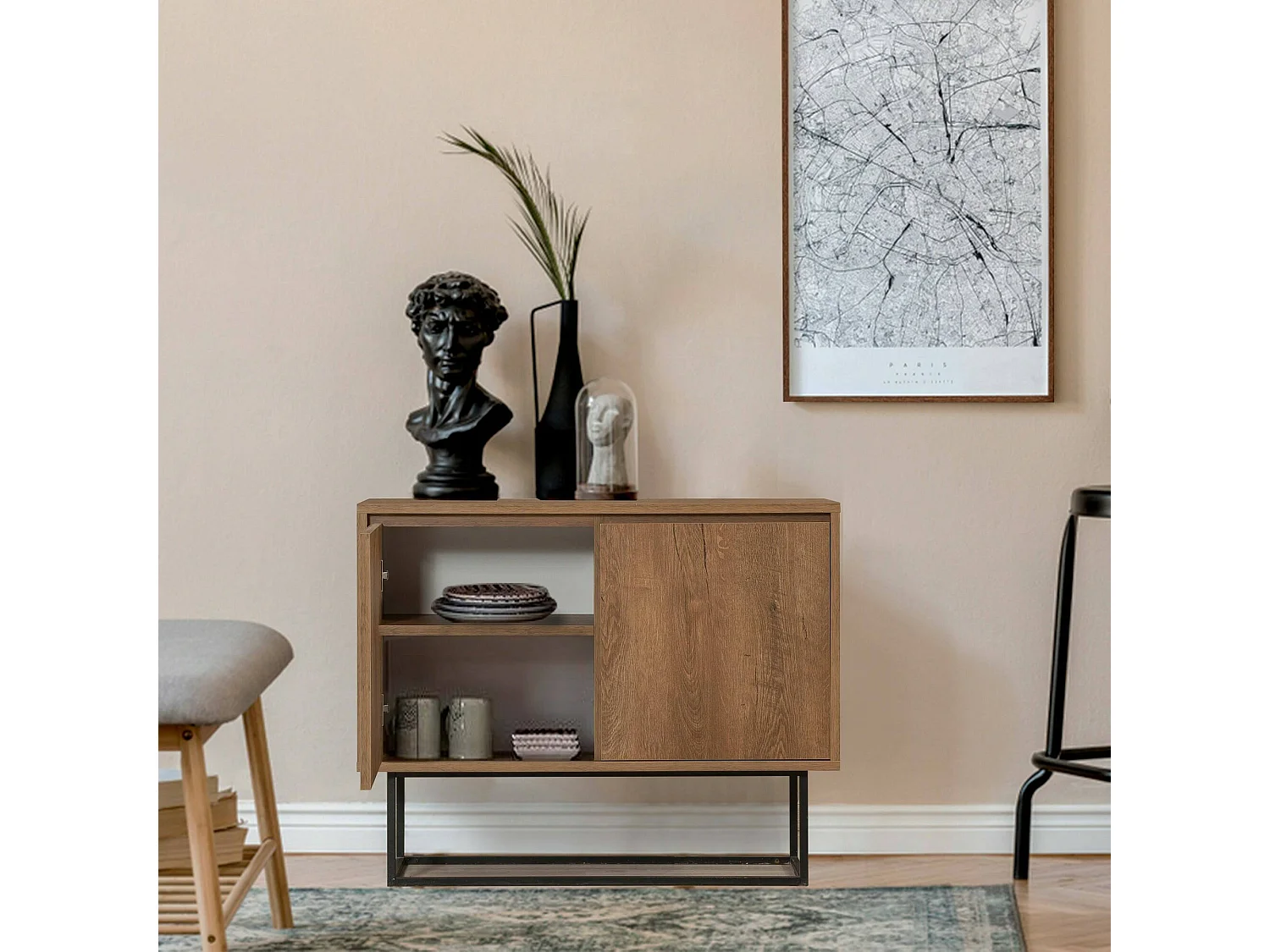 Consola Dcalabri, Mesa multiusos, Gabinete de soporte, Escritorio de pasillo, 90x36 h72 cm, Nogal y Negro