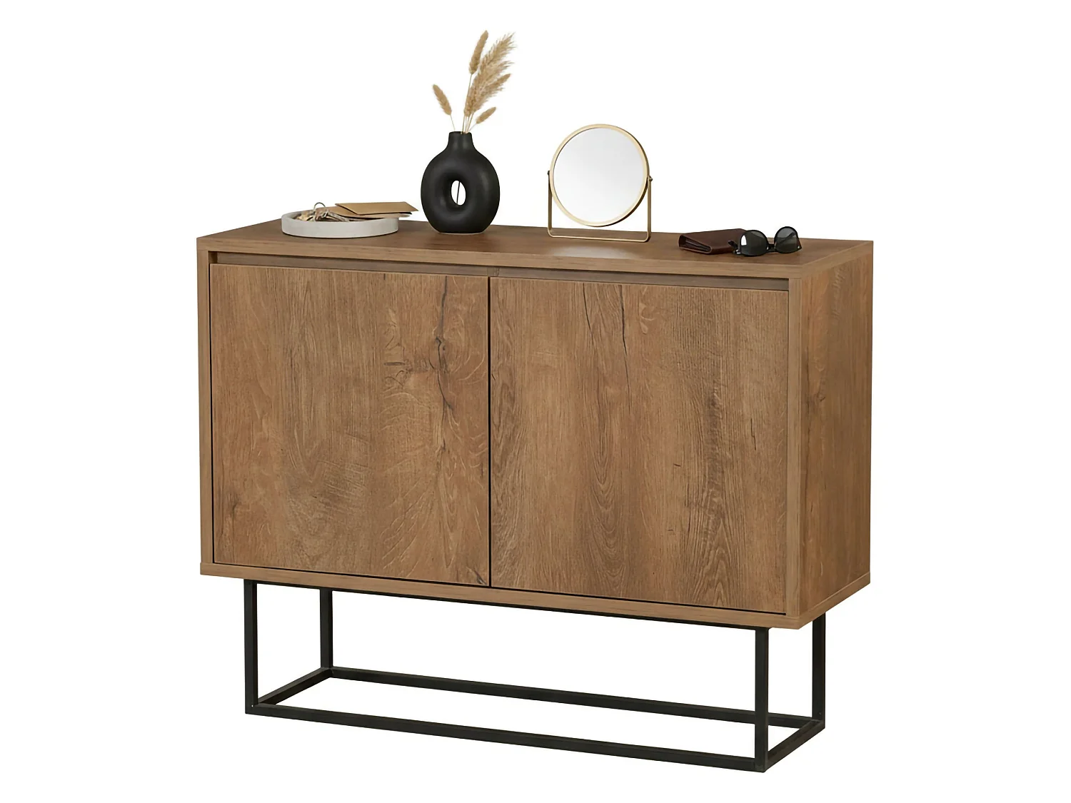 Dcalabri console, Multifunctionele tafel, Steunkast, Gangbureau, 90x36h72 cm, Walnoot en Zwart