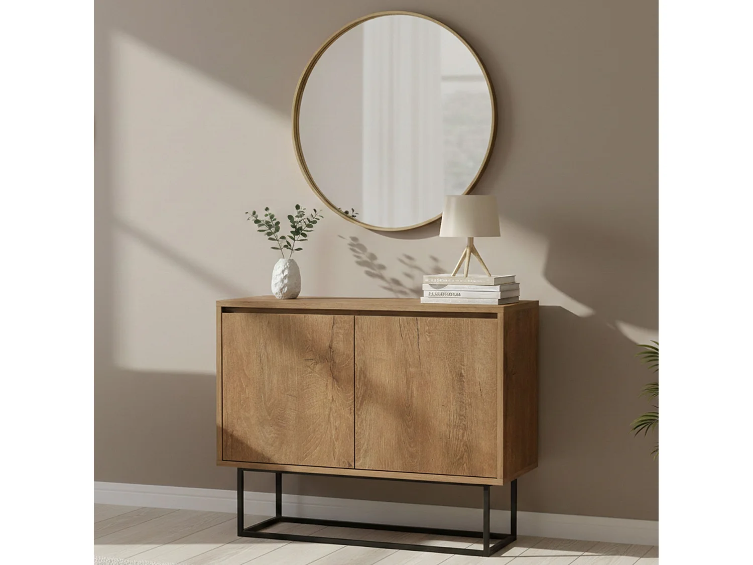 Dcalabri console, Multifunctionele tafel, Steunkast, Gangbureau, 90x36h72 cm, Walnoot en Zwart