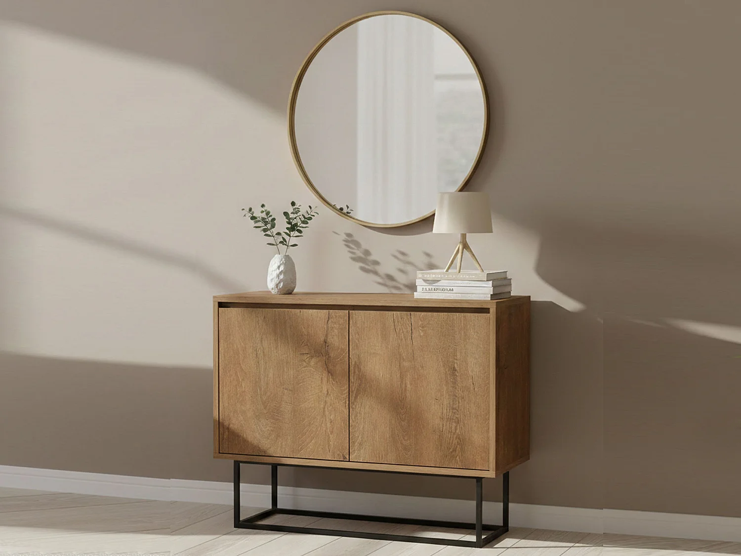 Dcalabri console, Multifunctionele tafel, Steunkast, Gangbureau, 90x36h72 cm, Walnoot en Zwart