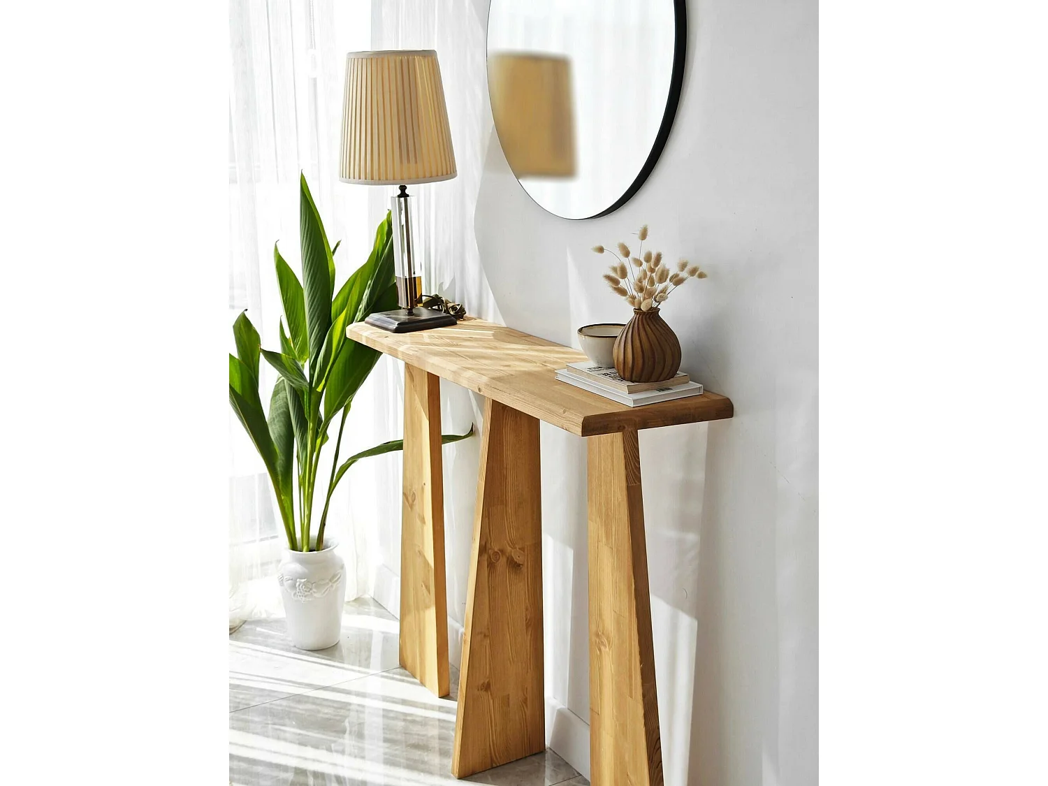 Konsolentisch Dflamign, Tisch, Eingangskonsole, Regal, 100x28 h83 cm, Eiche