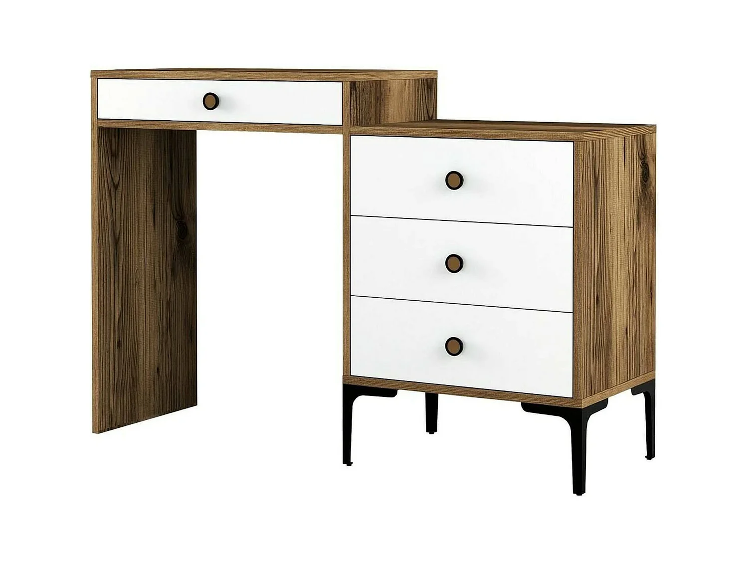 Console Lyra, Table polyvalente, Armoire de rangement, Bureau du couloir, 124x40 h85 cm, Noyer et Blanc