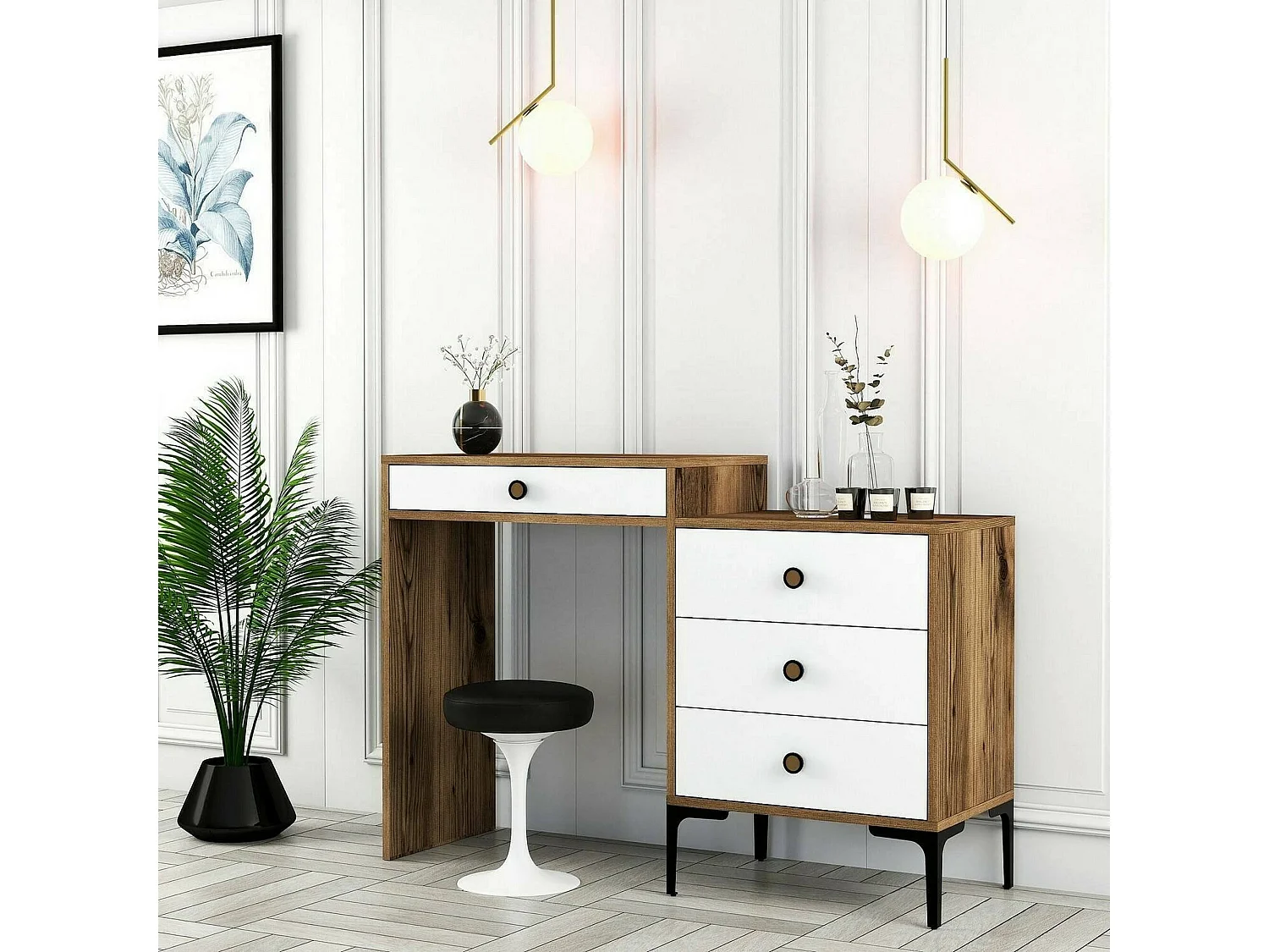 Dmuntean Console, Multifunctionele Tafel, Steunkast, Gang Bureau, 124x40h85 cm, Walnoot en Wit