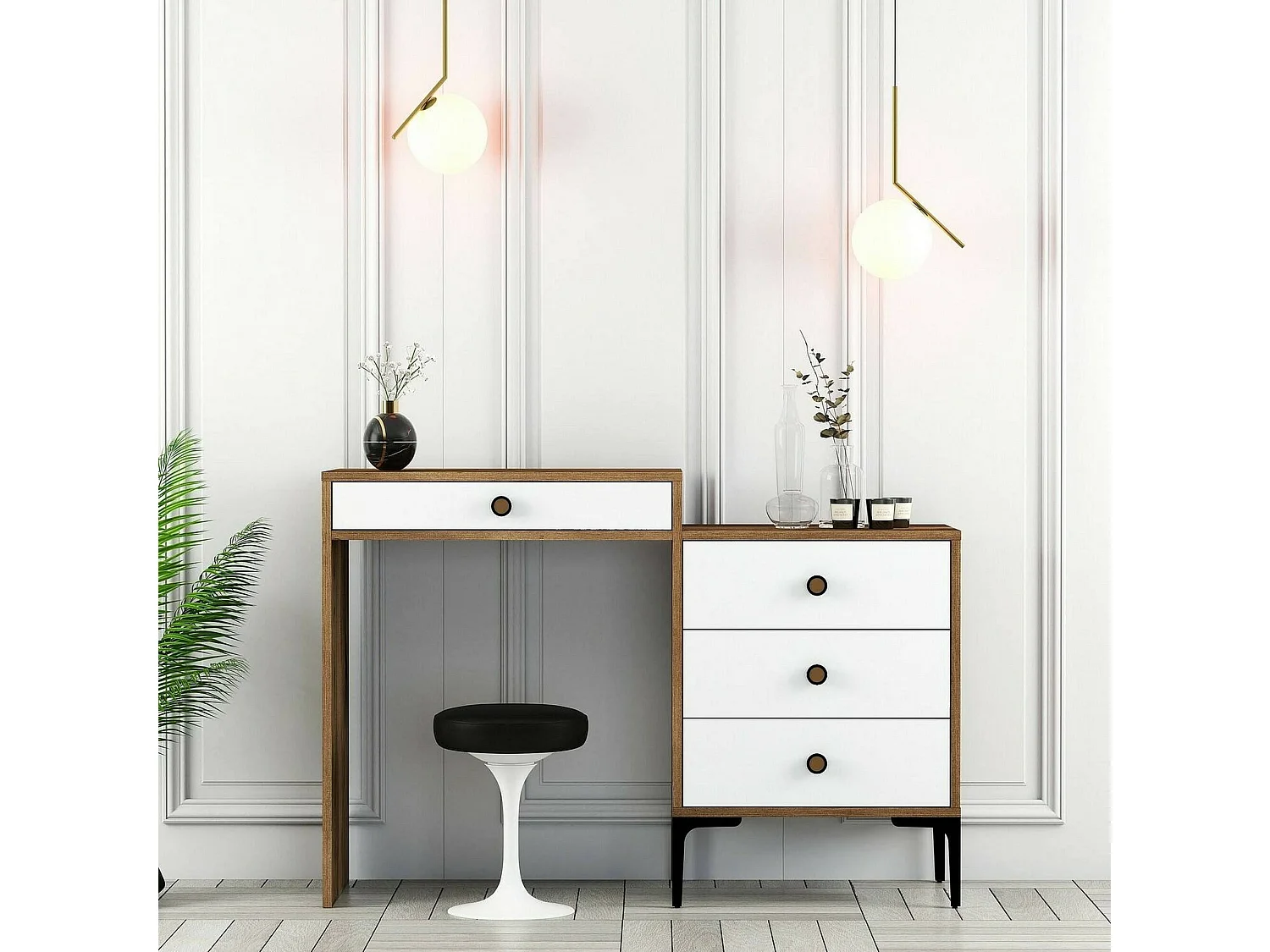 Dmuntean Console, Multifunctionele Tafel, Steunkast, Gang Bureau, 124x40h85 cm, Walnoot en Wit