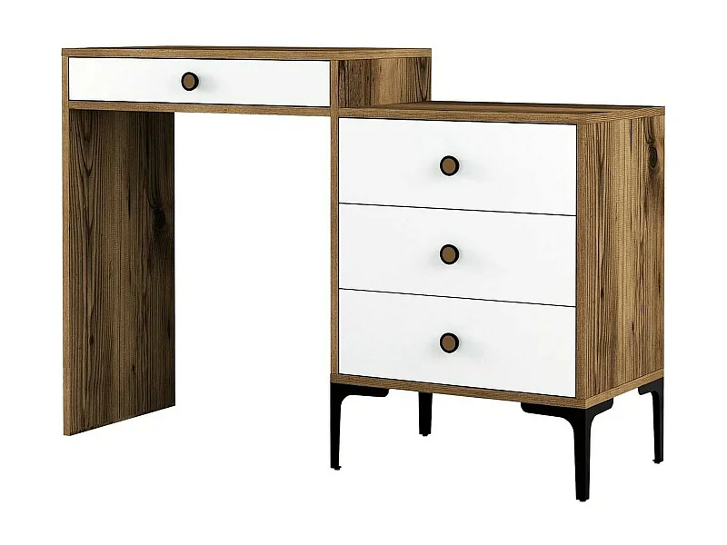 Dmuntean Console, Multifunctionele Tafel, Steunkast, Gang Bureau, 124x40h85 cm, Walnoot en Wit