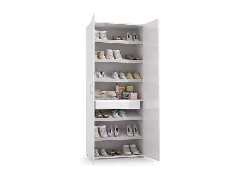 Tarassaco schoenenrek, multifunctioneel entreemeubel met spiegeldeur, moderne schoenenkast met 6 planken, 100% Made in Italy, 72x37h195 cm, Wit en Cement