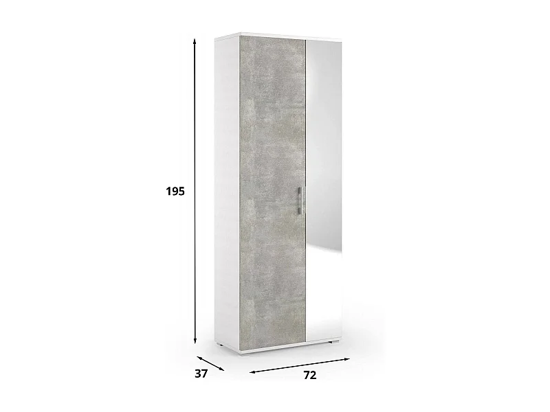 Tarassaco schoenenrek, multifunctioneel entreemeubel met spiegeldeur, moderne schoenenkast met 6 planken, 100% Made in Italy, 72x37h195 cm, Wit en Cement