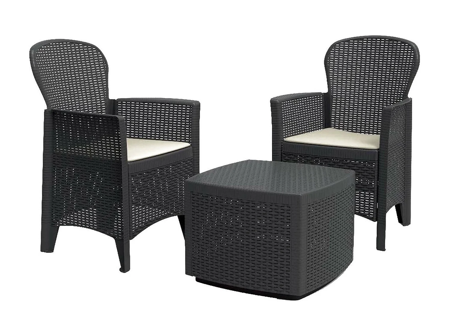 Dakain Outdoor Lounge Set, Tuinset met 2 Fauteuils en 1 Container Salontafel, Rotan Effect Woonkamer, 100% Made in Italy, Antraciet