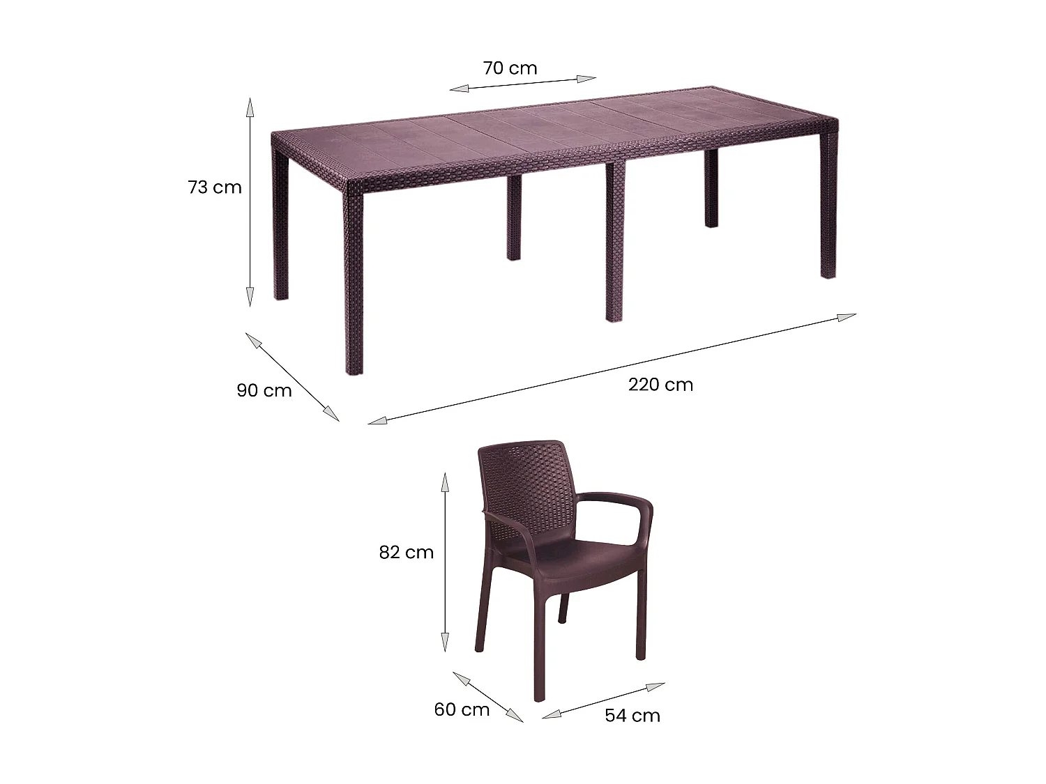 Ensemble table et chaises Manarola, table et sièges de jardin effet rotin, 100% Made in Italy, marron