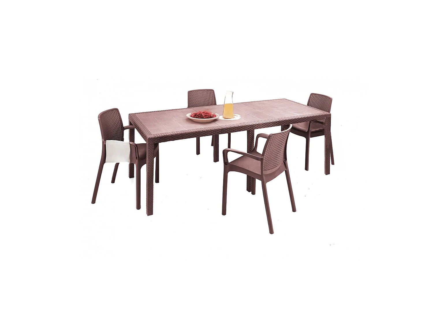 Ensemble table et chaises Manarola, table et sièges de jardin effet rotin, 100% Made in Italy, marron