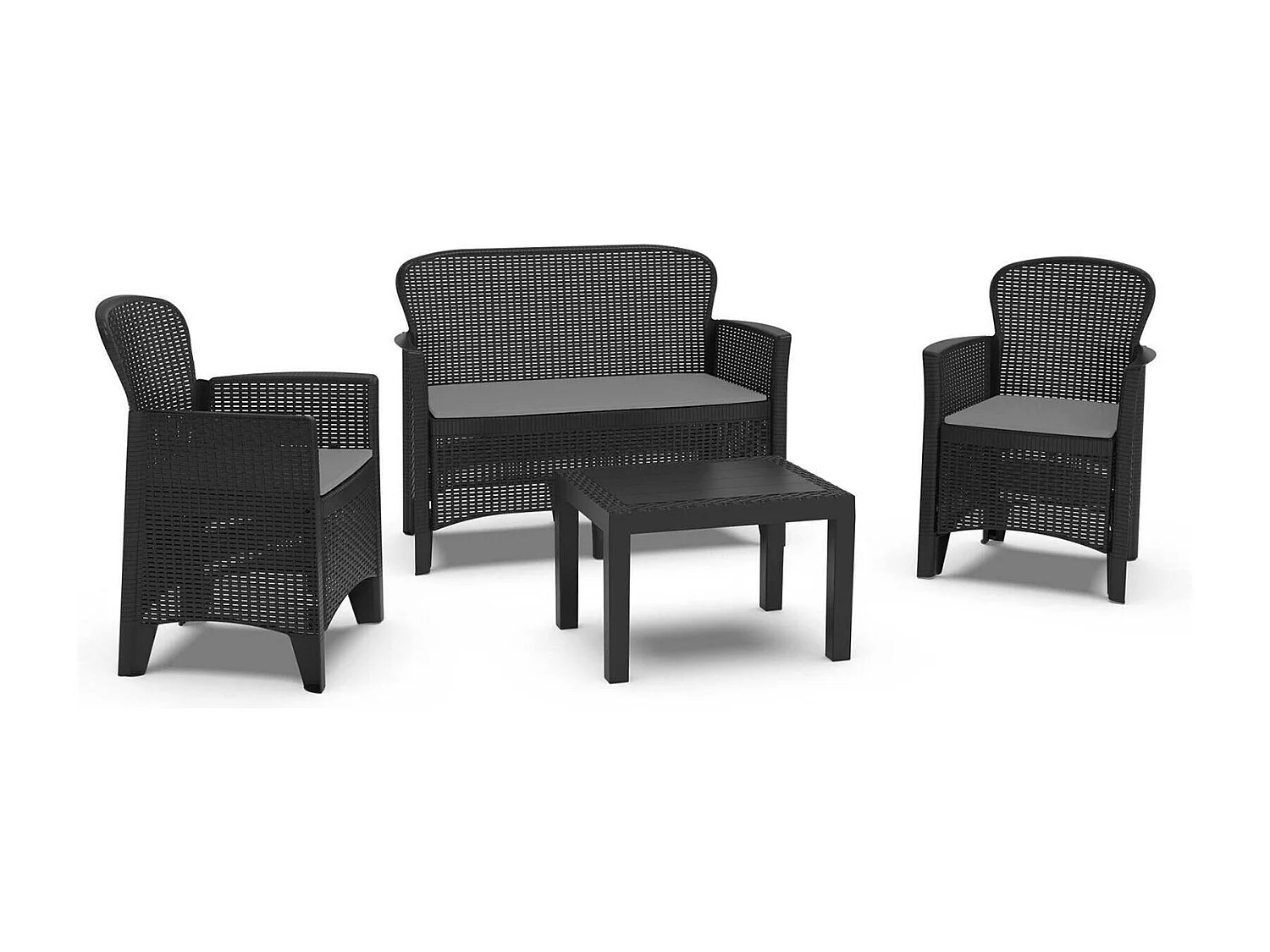 Set Salotto da Esterno Alesandro, 4 Posti Made in Italy, Nero Antracite, Salottino Outdoor