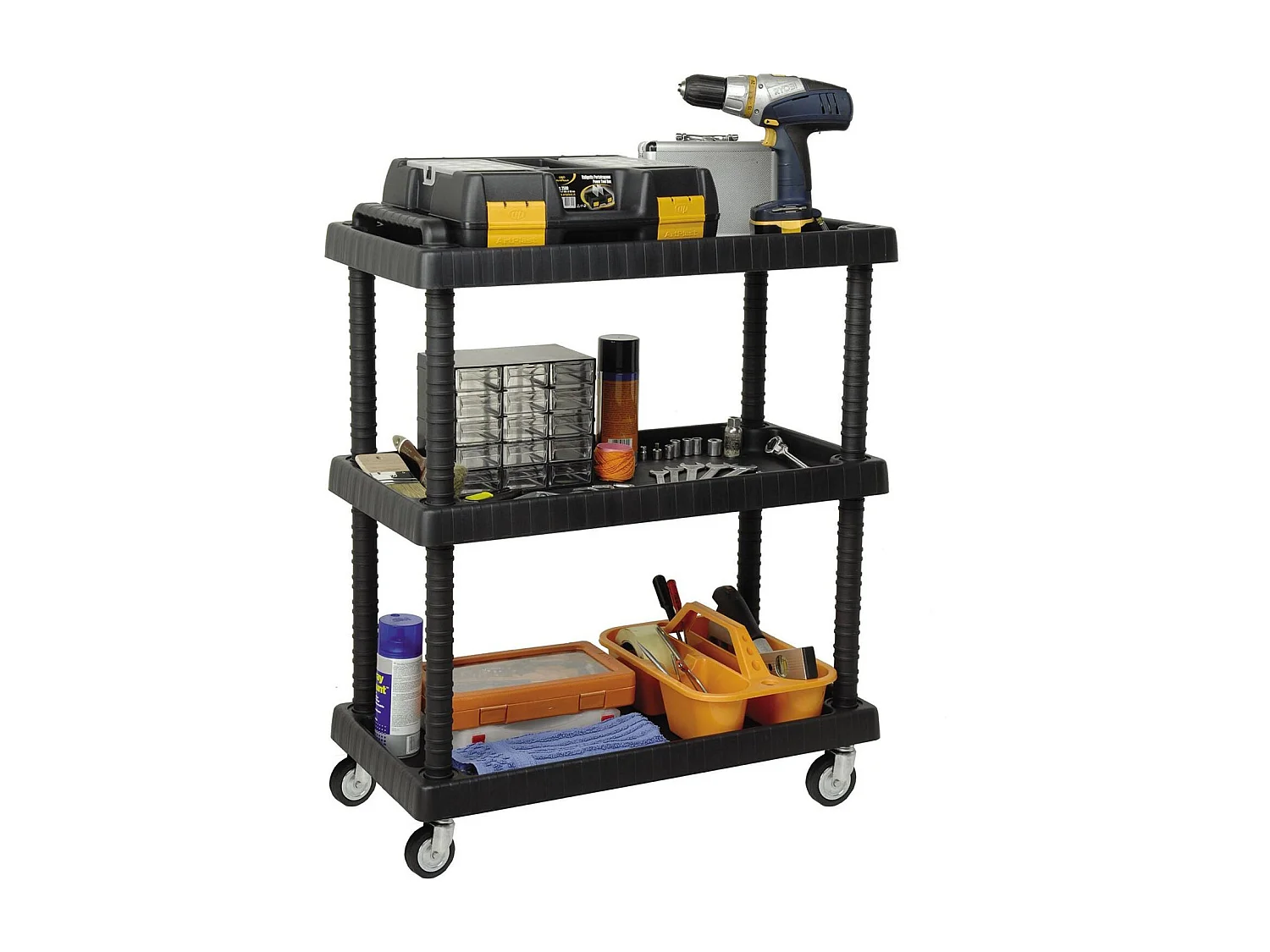 Dbagnolin-wagen, Multifunctionele wagen, wagen met wielen, gereedschapswagen met 1 plank, 100% Made in Italy, 75x38h92 cm, Antraciet